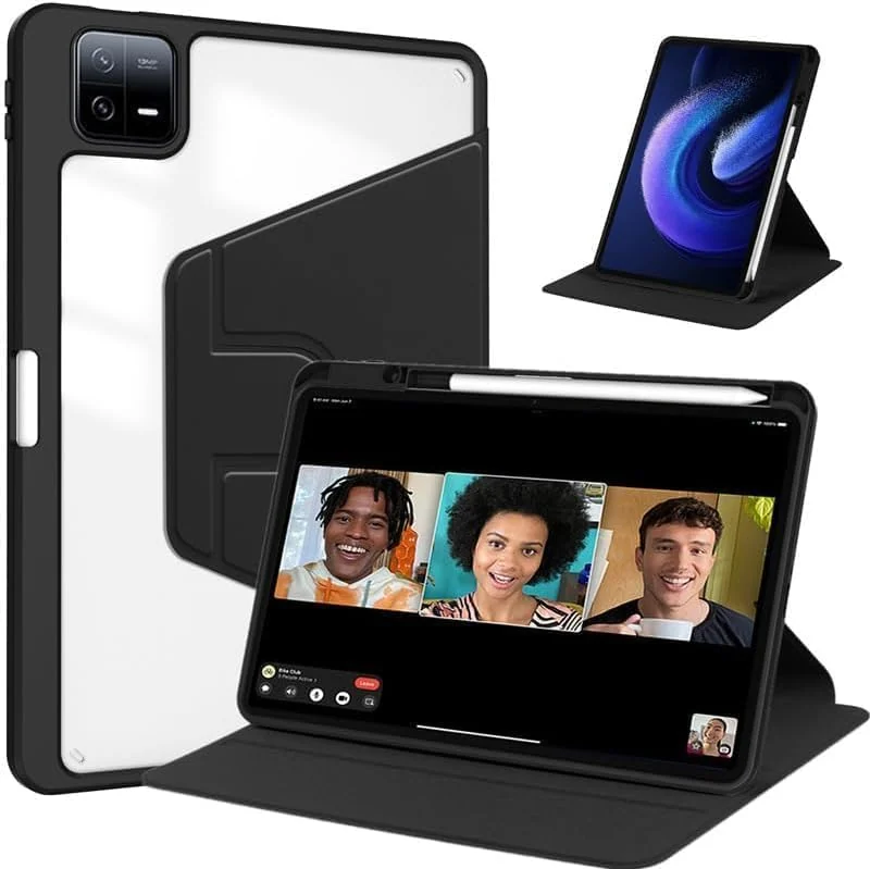 "DL3 Mobilak Case for Xiaomi Pad 6S Pro(for Xiaomi Pad 6S Pro 12.4"") Rotation Multi-angle Stand Slim Cover PU leather + Transparent Acrylic with Pen Holder Auto Wake/Sleep - Black"