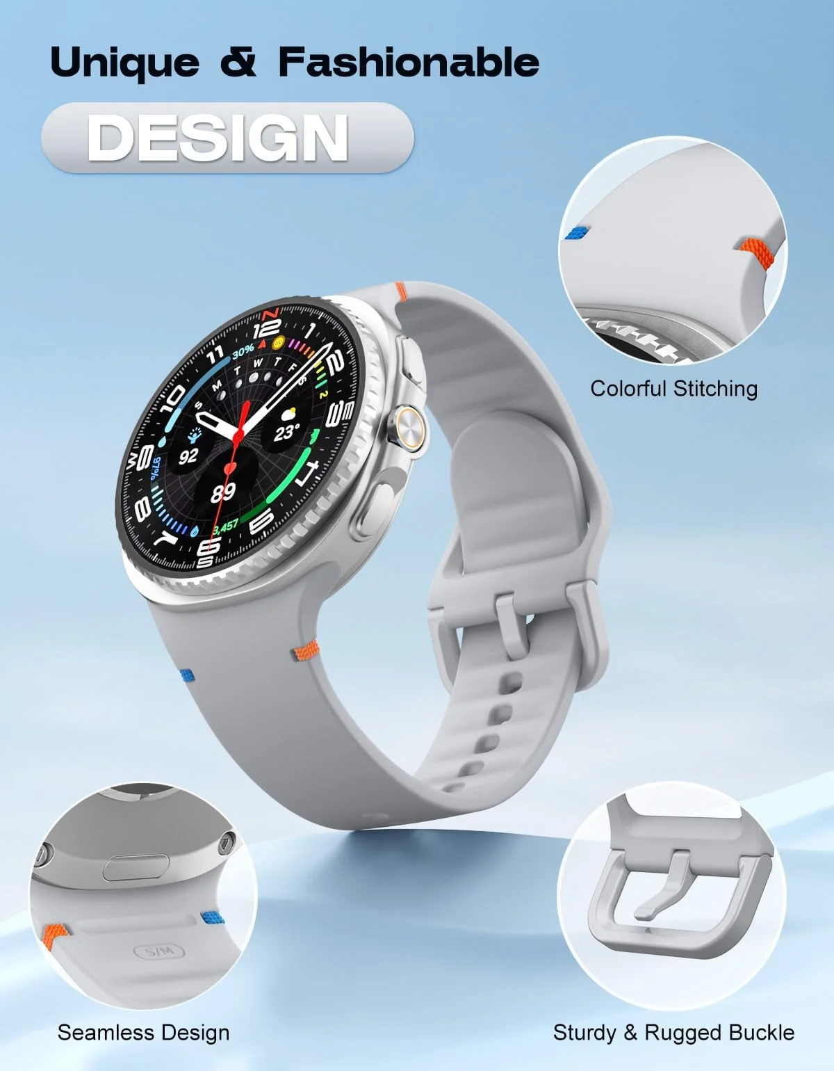 DL3 Mobilak Silicone Bands Compatible with Samsung Galaxy Watch 8 Band 40mm 44mm, Galaxy Watch 8 Classic Band 46mm, Waterproof Soft Wristband Sport Strap for Galaxy Watch 8 Bands 2025 Women Men - Light Gray