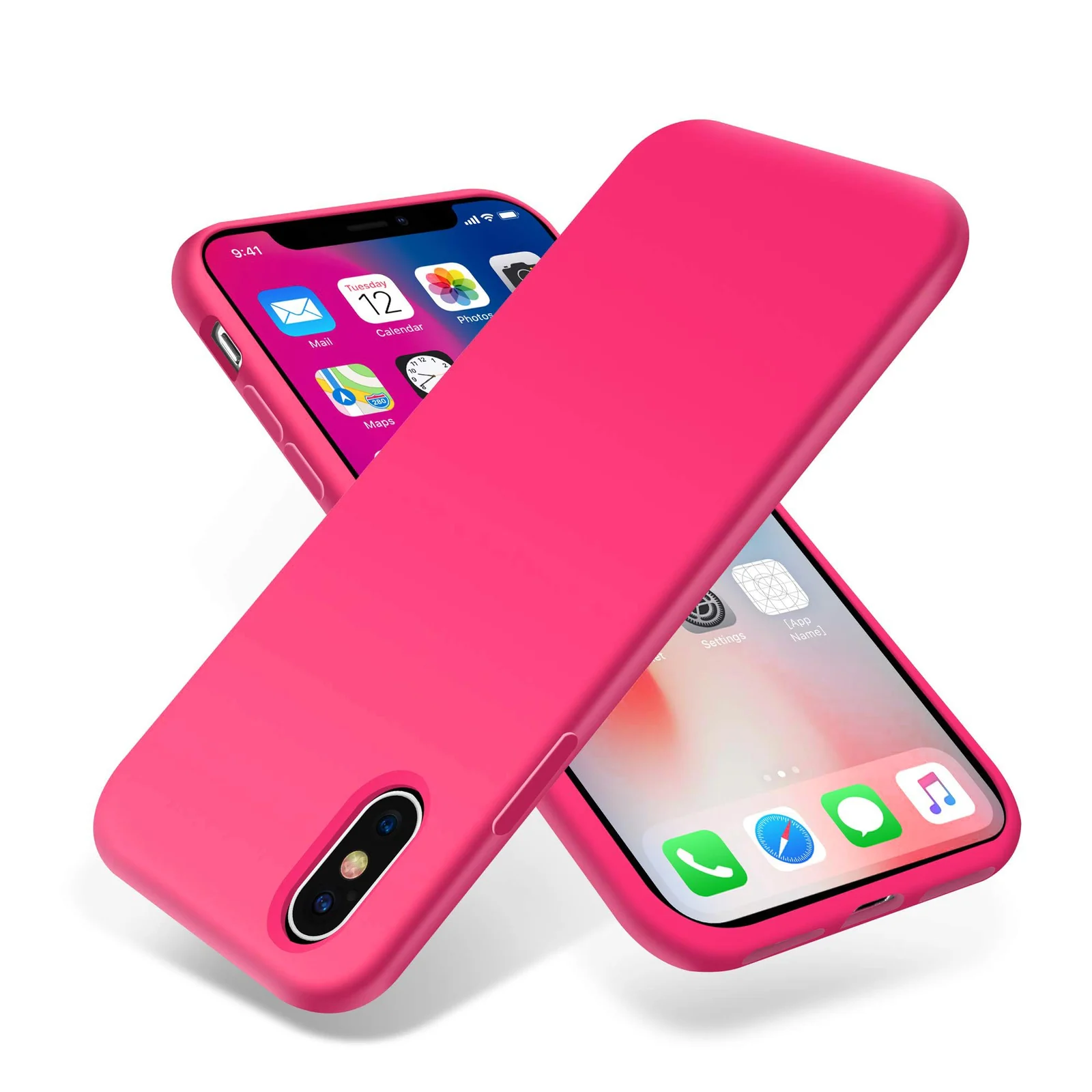DL3 Mobilak Compatible with iPhone XS Max Case, Liquid Silicone Case, Full Body Protective Cover, Shockproof, Slim Phone Case, Anti-Scratch Soft Microfiber Lining - Neon Pink 2