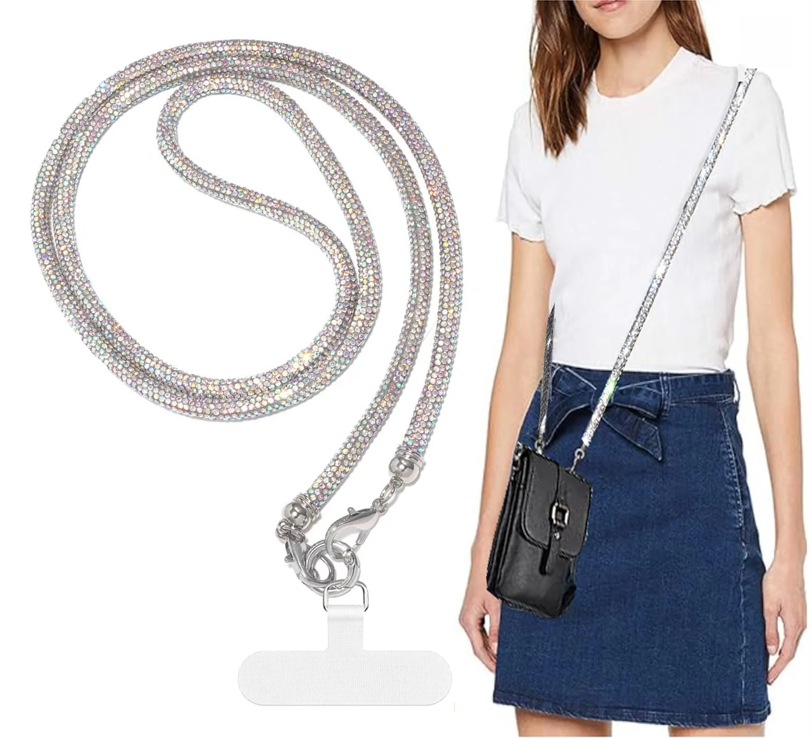 DL3 Mobilak Phone Crossbody Lanyard, Crystal Phone Lanyard with Full Rhinestone Bling Glitter, Bling Phone Strap for Most Phone, iPad, Handbag, Wallet, Phone Neck Holder for Women
