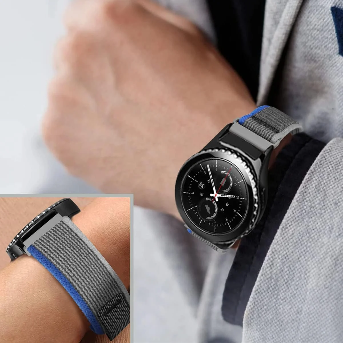 DL3 Mobilak Alpine Loop Bands Sport Nylon 20MM For Samsung Galaxy Watch 7 6 5 4 40mm 44mm/5 Pro 45mm/S2 classic/active 2 40mm 44mm/Amazfi GTS 2/2e/GTS 3/3 Pro/GTS 4/GTS 2 Mini/3 Mini/4 Mini/Bip 3 Pro - Grey & Blue