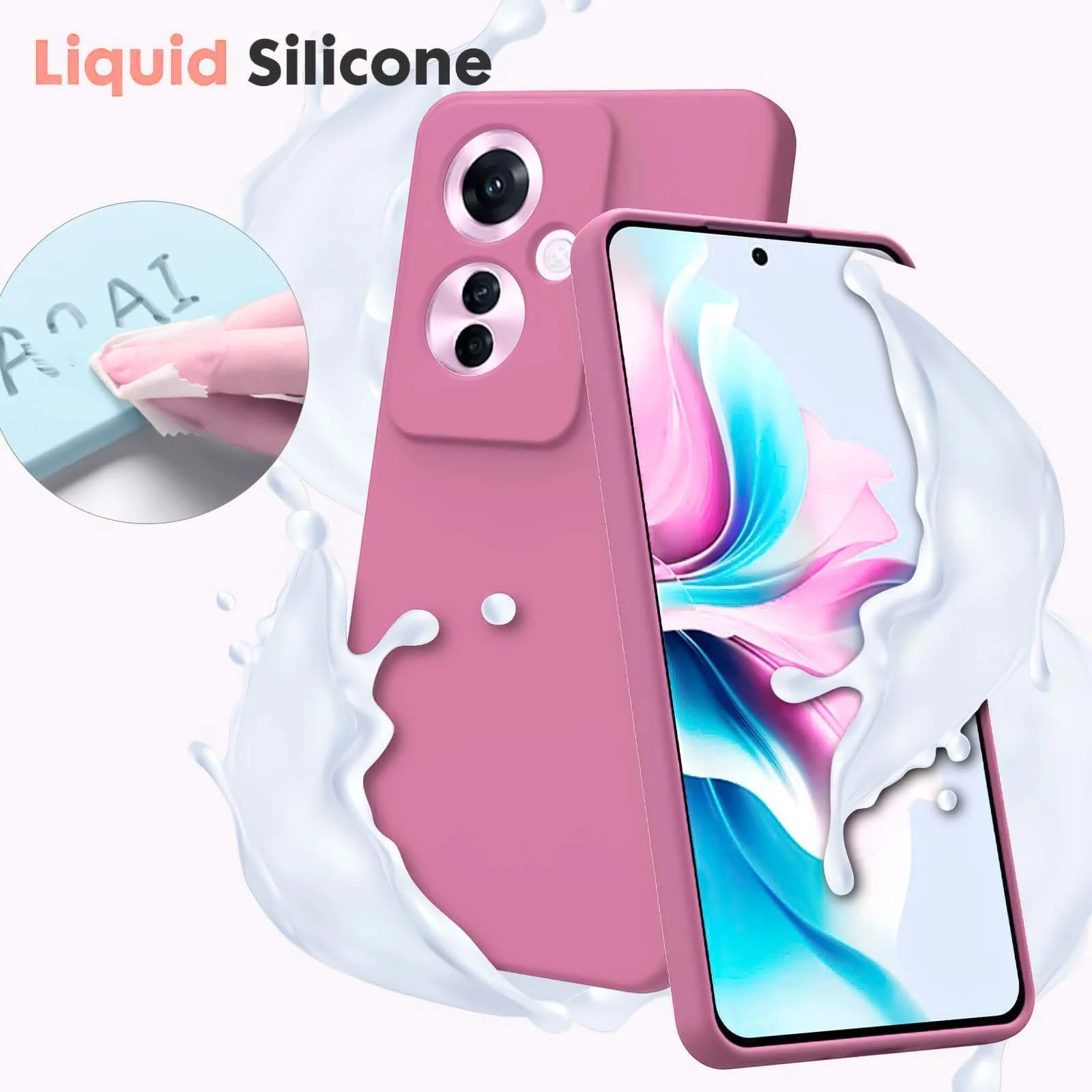 DL3 Mobilak Liquid Silicone Protective Case for OPPO Reno11 F 5G with Camera Protection and Microfiber Lining - Pink