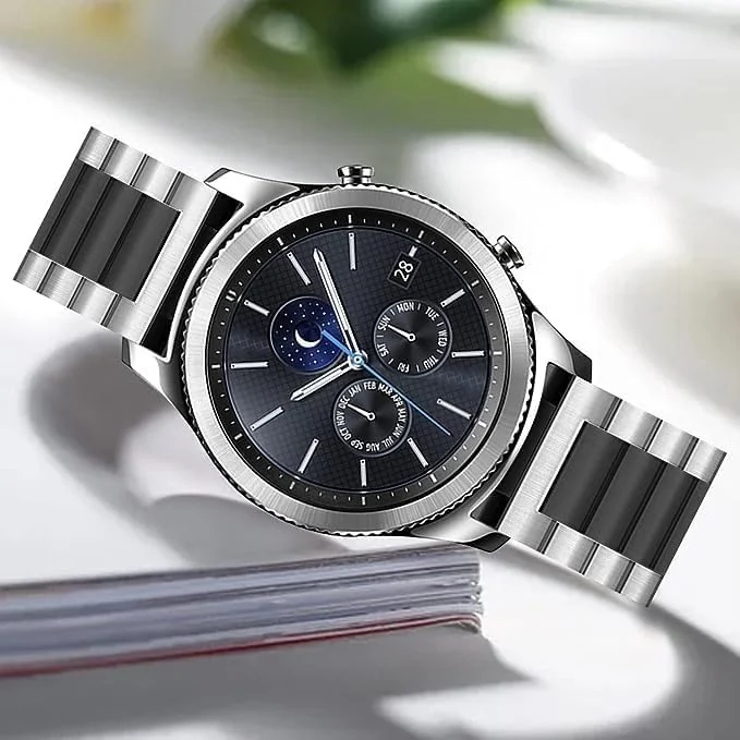DL3 Mobilak Strap Metal 22MM Bands For Samsung galaxy watch3 45mm /galaxy 46mm/Gear S3/Huawei watch GT3 46MM/GT2E/GT2 Pro/GT GT2 46MM/Magic Watch2 46mm/Amazfit GTR 2/2e/3/3pro/4 - Silver & Black