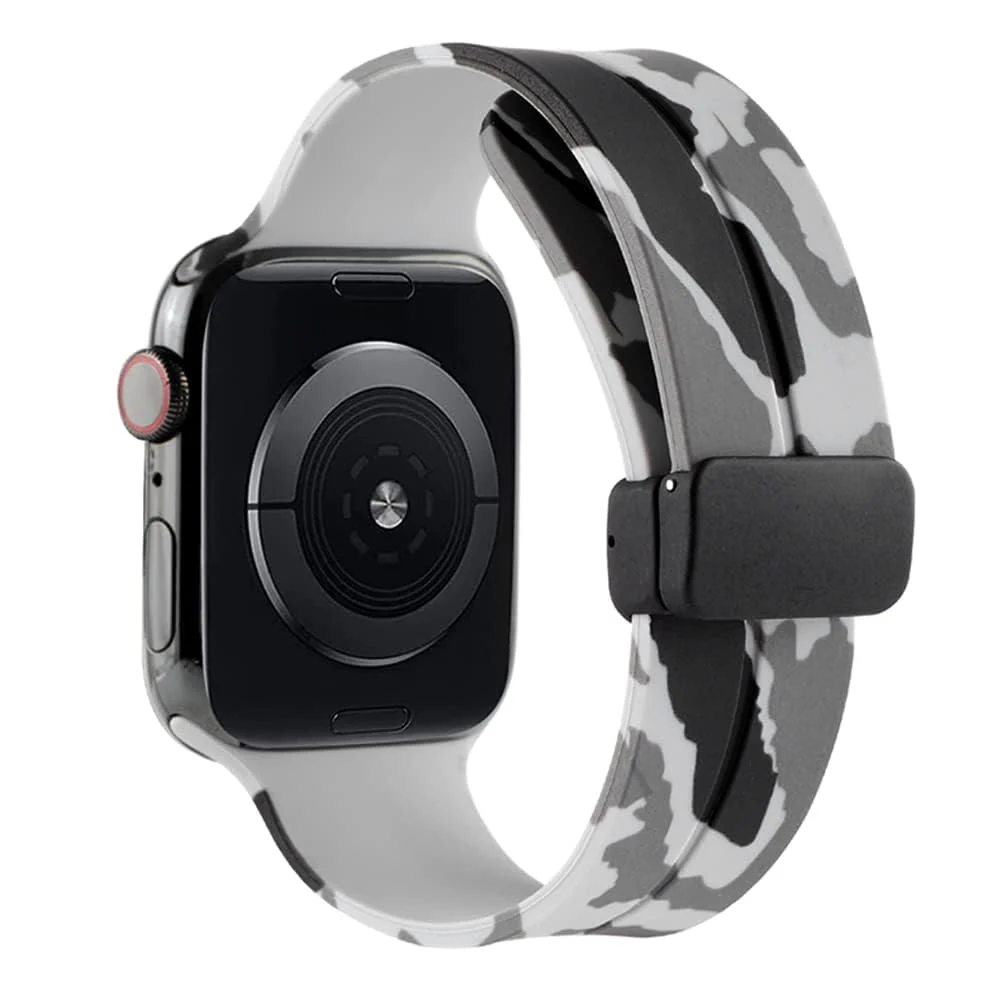 DL3 Mobilak Silicone Magnetic Strap for Apple Watch Ultra Band 49mm 45mm 44mm 42mm 41mm 40mm 38mm Men/Women, Strap for iwatch Series 9/8/7/6/5/4/3/2/SE/Ultra2 (Camouflage, 38mm/40mm/41mm) - Camouflage Grey
