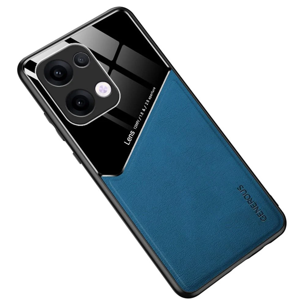 DL3 Mobilak Faux Leather and Plexiglass TPU Case for OPPO Reno 13 5G with Magnetic Car-Mount Support and Shockproof Design - Blue