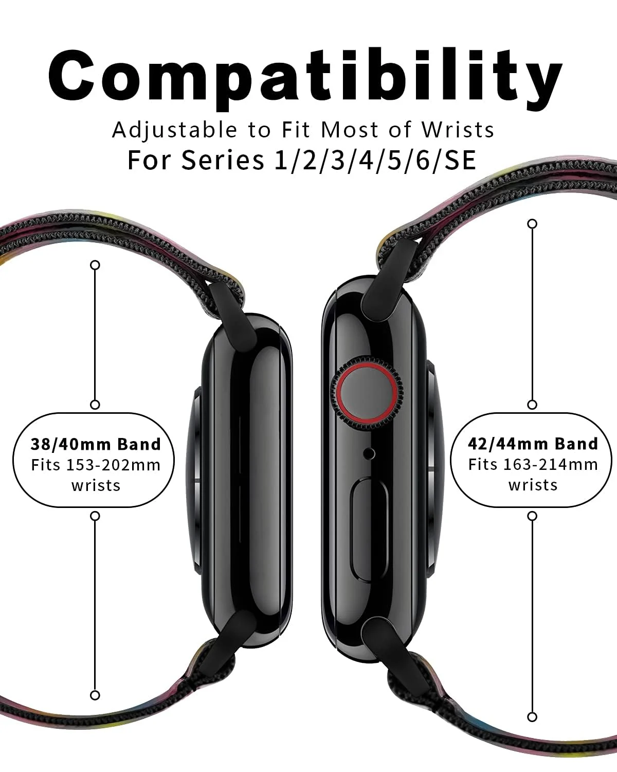 DL3 Mobilak Nylon Solo Loop Stretchy Straps For Apple Watch Band 49mm 45mm 44mm 42mm 41mm 40mm 38mm, Elastic Wristbands for iwatch Series 8 Ultra 7 6 5 4 3 2 1 Se (Boho Rainbow, 42MM/44MM/45MM/49MM) - Black