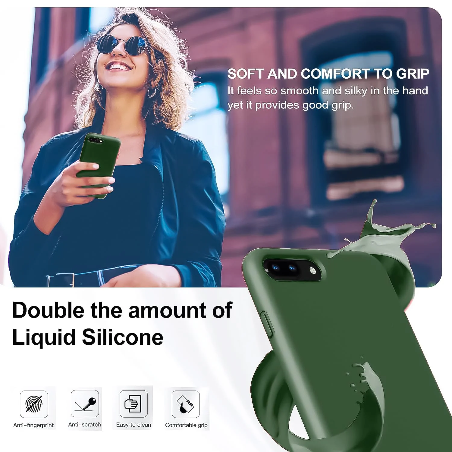 DL3 Mobilak Liquid Silicone Protective Case for iPhone 7 Plus / iPhone 8 Plus with Camera Protection and Microfiber Lining - A Green