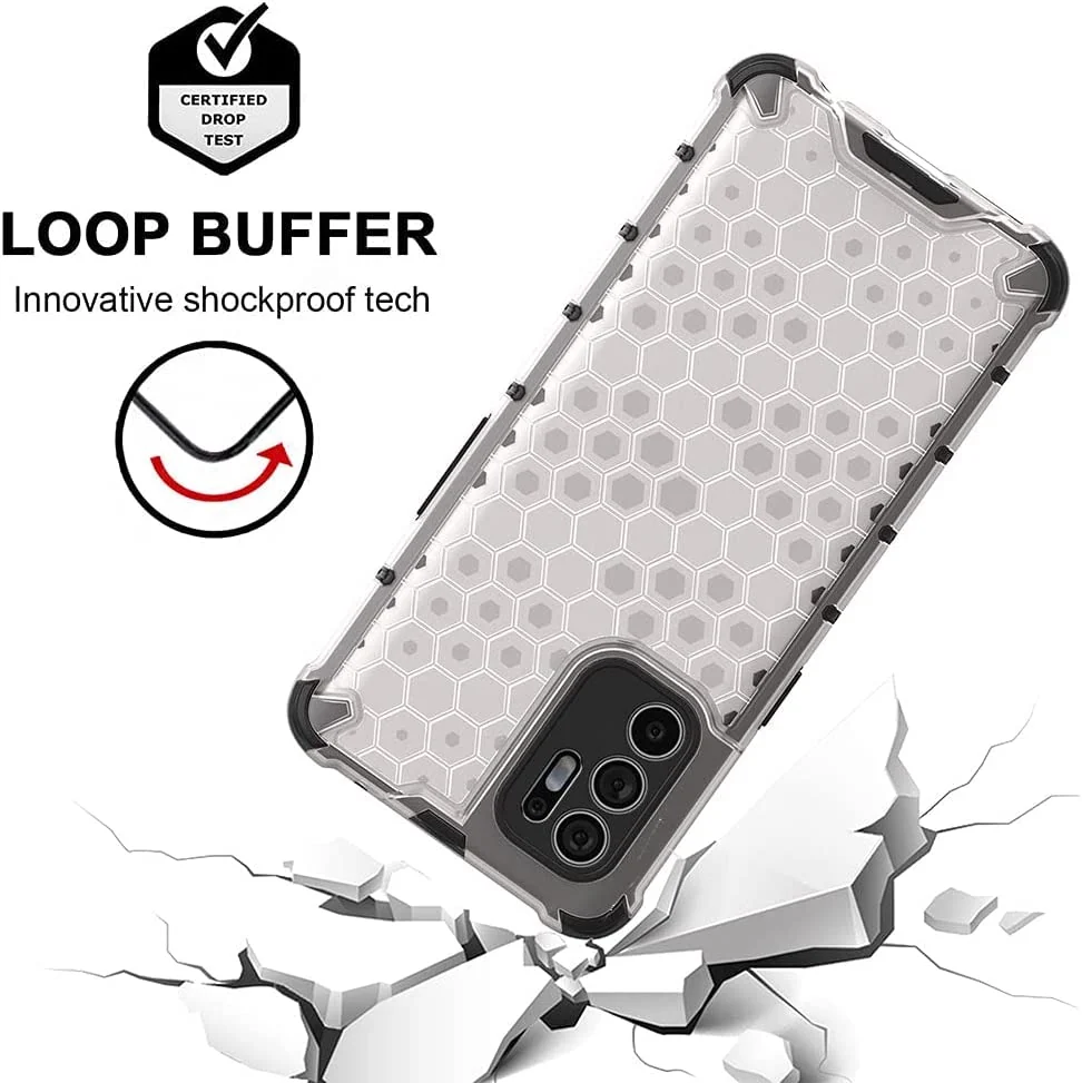 DL3 Mobilak Case For OPPO Reno 6 4G, [Honeycomb Design] Drop Protection, Ultra Thin TPU + PC Transparent Silicone Protective Case, Shockproof Cover - Clear