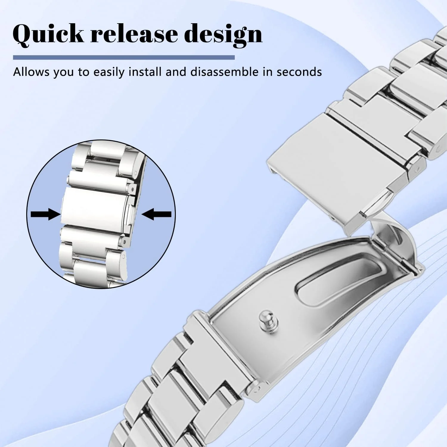 DL3 Mobilak Metal Bracelet Compatible with Xiaomi Redmi Watch 5 Active/Redmi Watch 5 Lite, 22mm Stainless Steel Replacement Band with Folding Clasp, Adjustable Replacement Bracelet Wristband - Silver