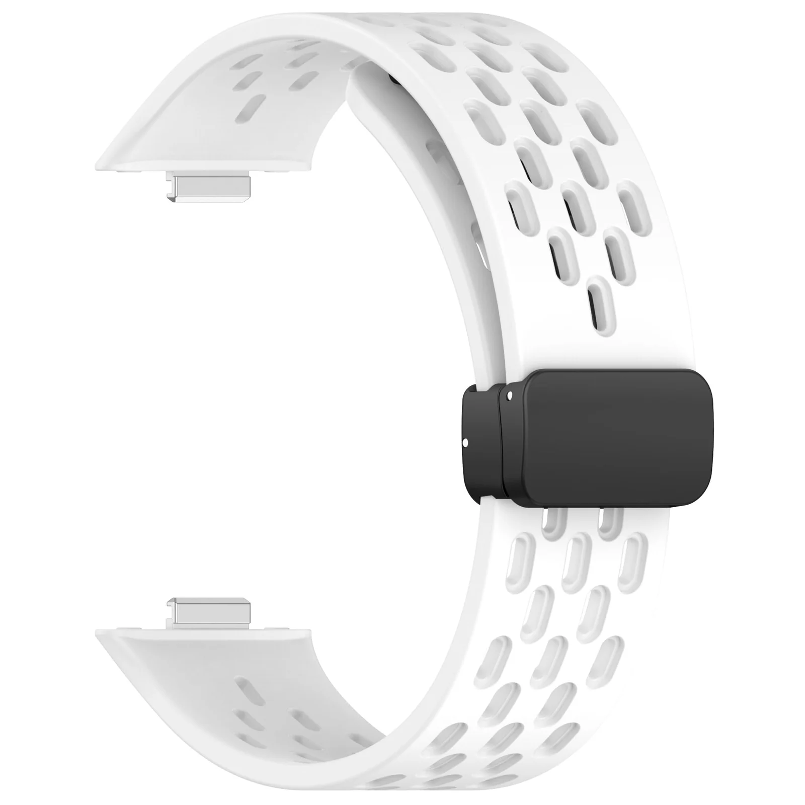 DL3 Mobilak Silicone Strap Compatible with Huawei Watch Fit 3/Fit 4/Fit 4 Pro Magnetic Metal Buckle Sport Silicone Breathable Strap for Men Women Band Quick Release Soft Replacment Wristband - White