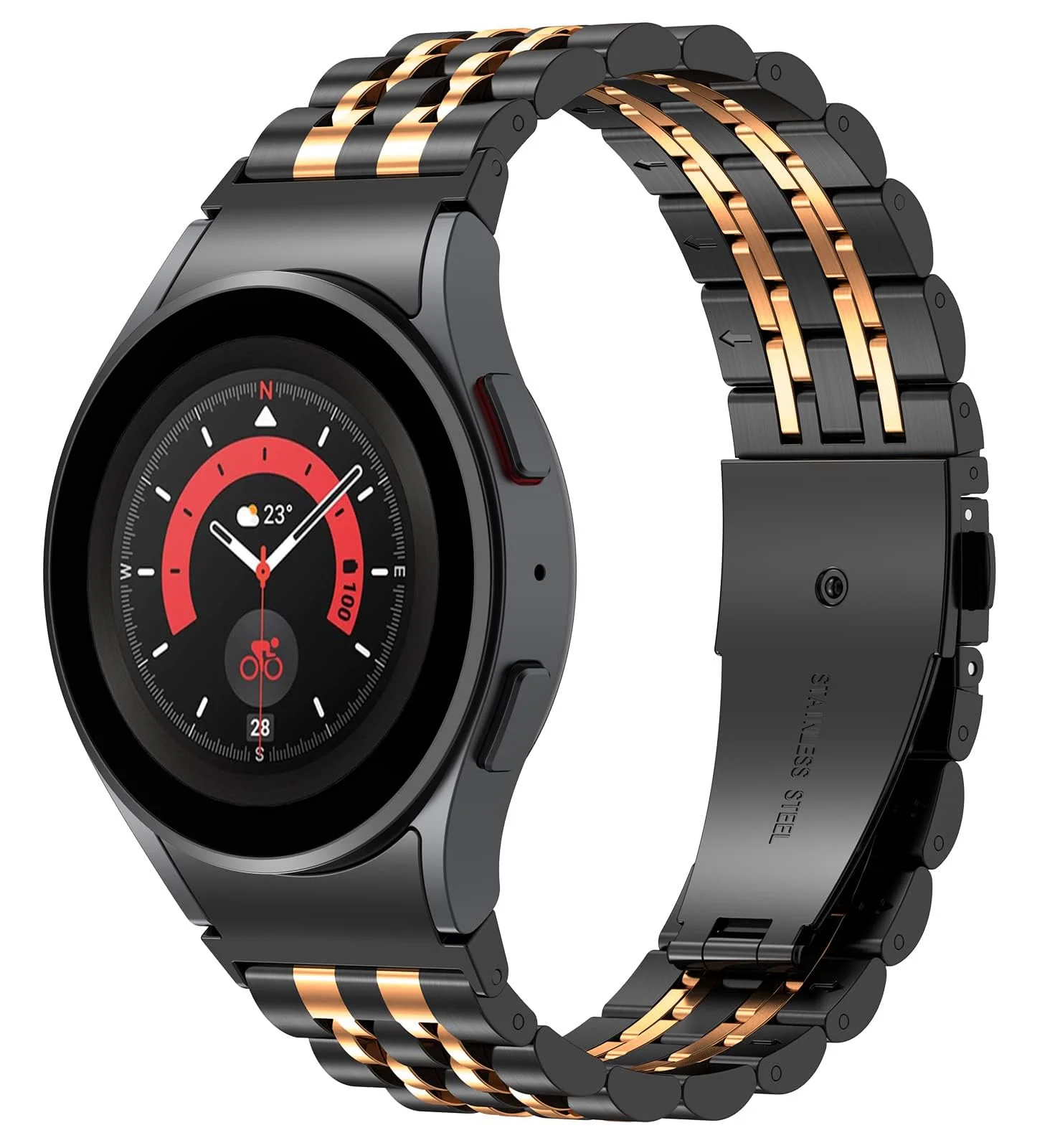 DL3 Mobilak Metal Band 20MM Strap for Samsung Gear Sport, Watch 4/5/5 Pro, S2 Classic, Active 2 40mm 44mm, Amazfit GTS 3/4/4 Mini, Bip 3/Pro/U, GTS 2 Mini/2e - Black & Rose Gold