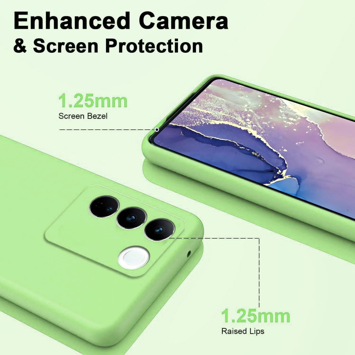 DL3 Mobilak Liquid Silicone Protective Case for vivo V27e / vivo S16e with Microfiber Lining and Shockproof Design - Mint Green