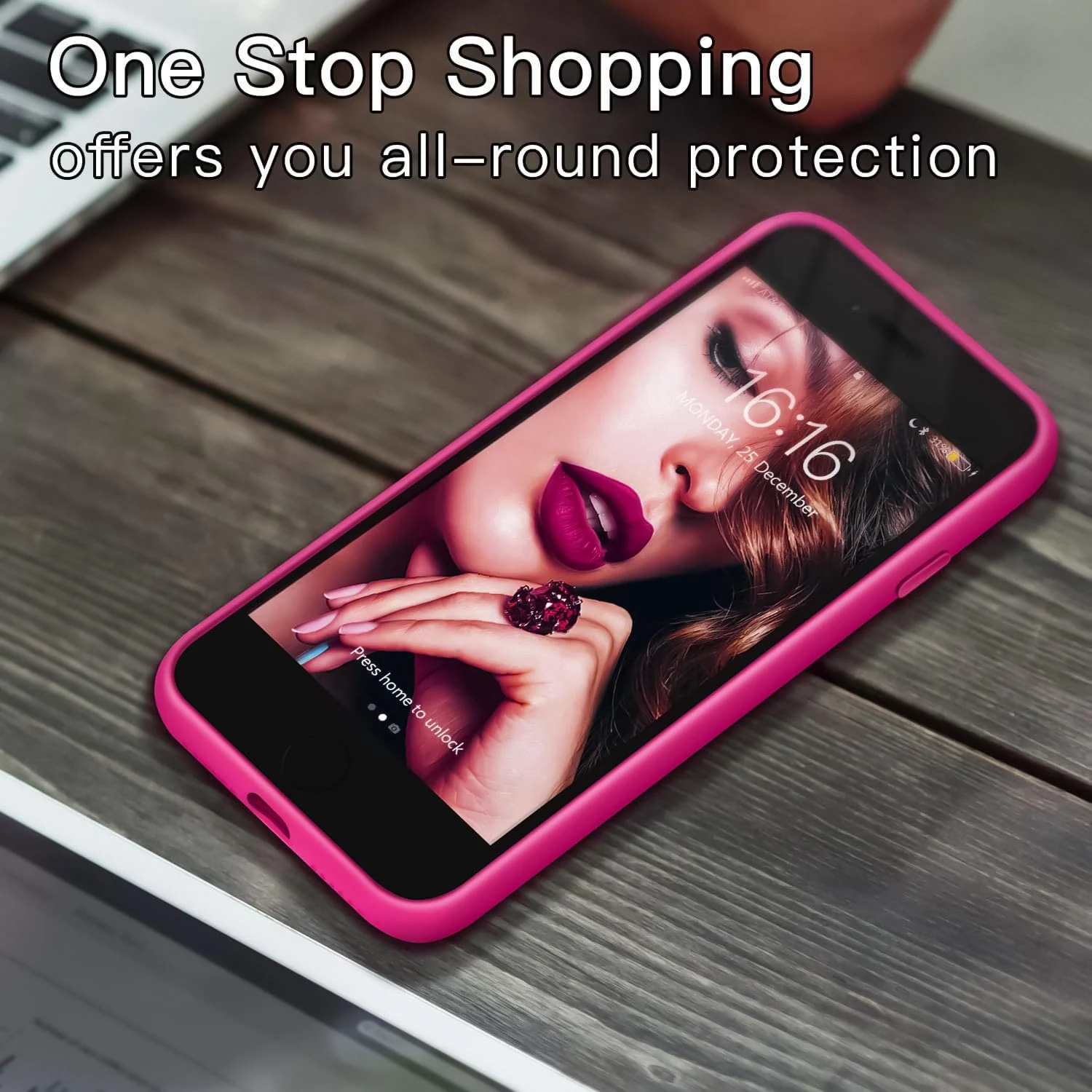 DL3 Mobilak Liquid Silicone Protective Case for iPhone SE 2022, SE 2020, iPhone 7, iPhone 8 with Camera Protection and Microfiber Lining - Neon Pink