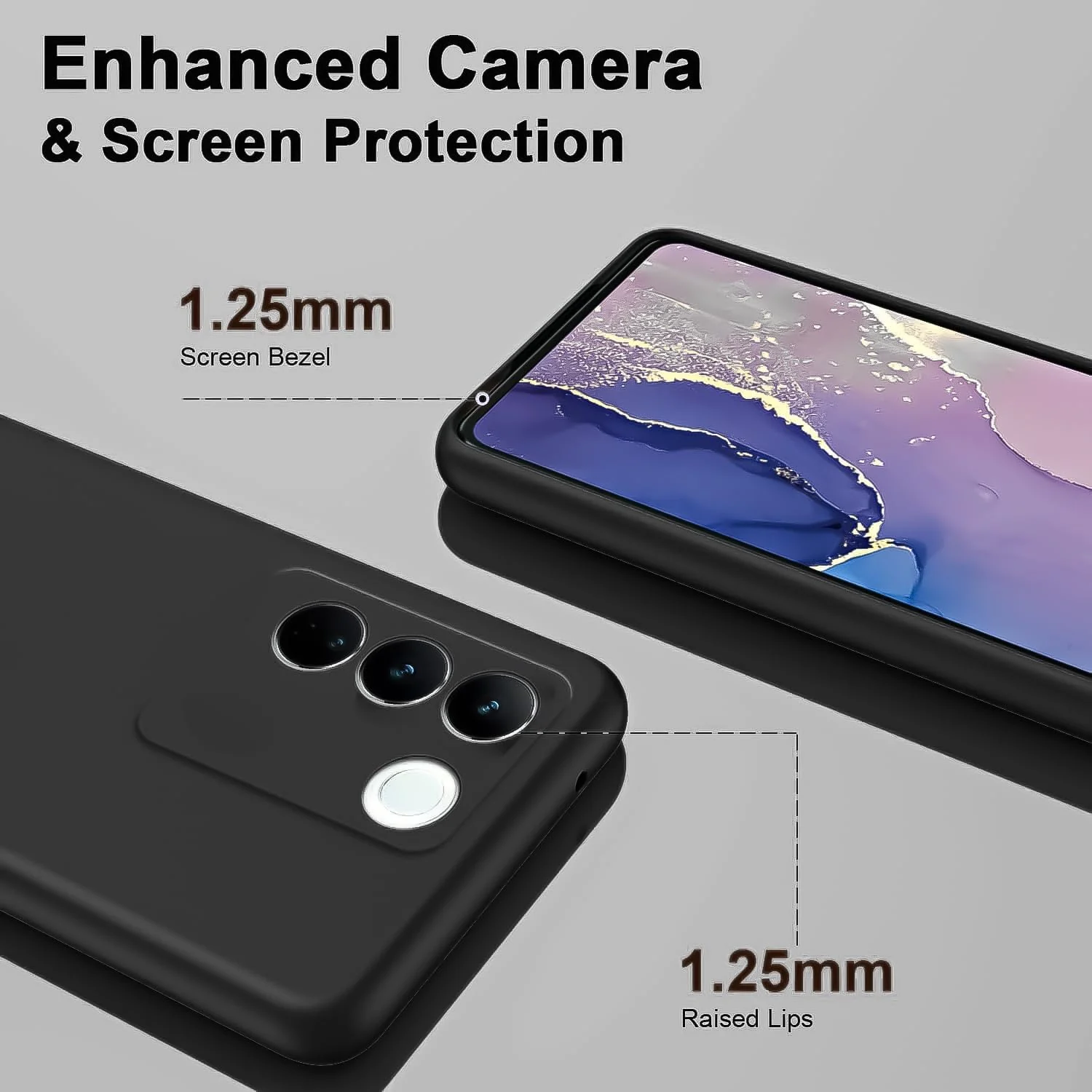 DL3 Mobilak VIVO V27e/VIVO S16e Case, Soft Flexible Liquid Silicone Gel Rubber Bumper Cover, Full Body Shockproof Protective Phone Case - Black