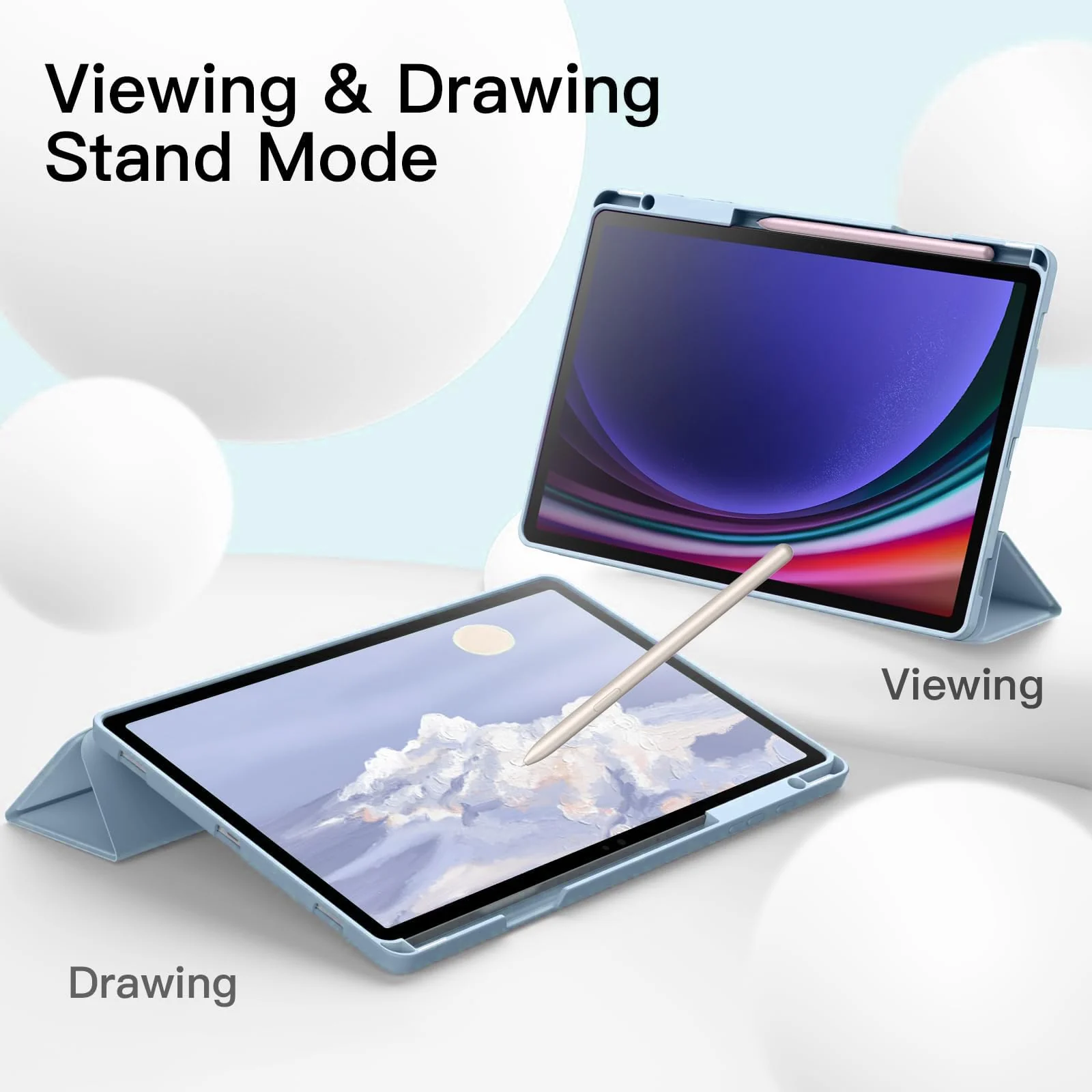 DL3 Mobilak Smart Case for Samsung Galaxy Tab S8 Plus 2022/S7 FE/S7 Plus 12.4 with Pencil Holder, Soft TPU Smart Stand Back Cover Auto Wake/Sleep - Sky Blue