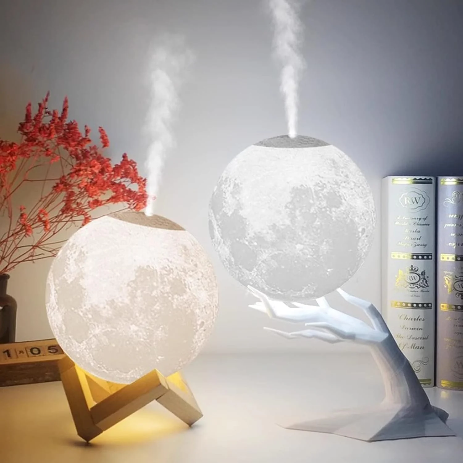 Mobigon 1500ML Air Humidifier 3D Moon Lamp light Diffuser Aroma Essential Oil USB Ultrasonic Humidificador Night Mist Purifier - White