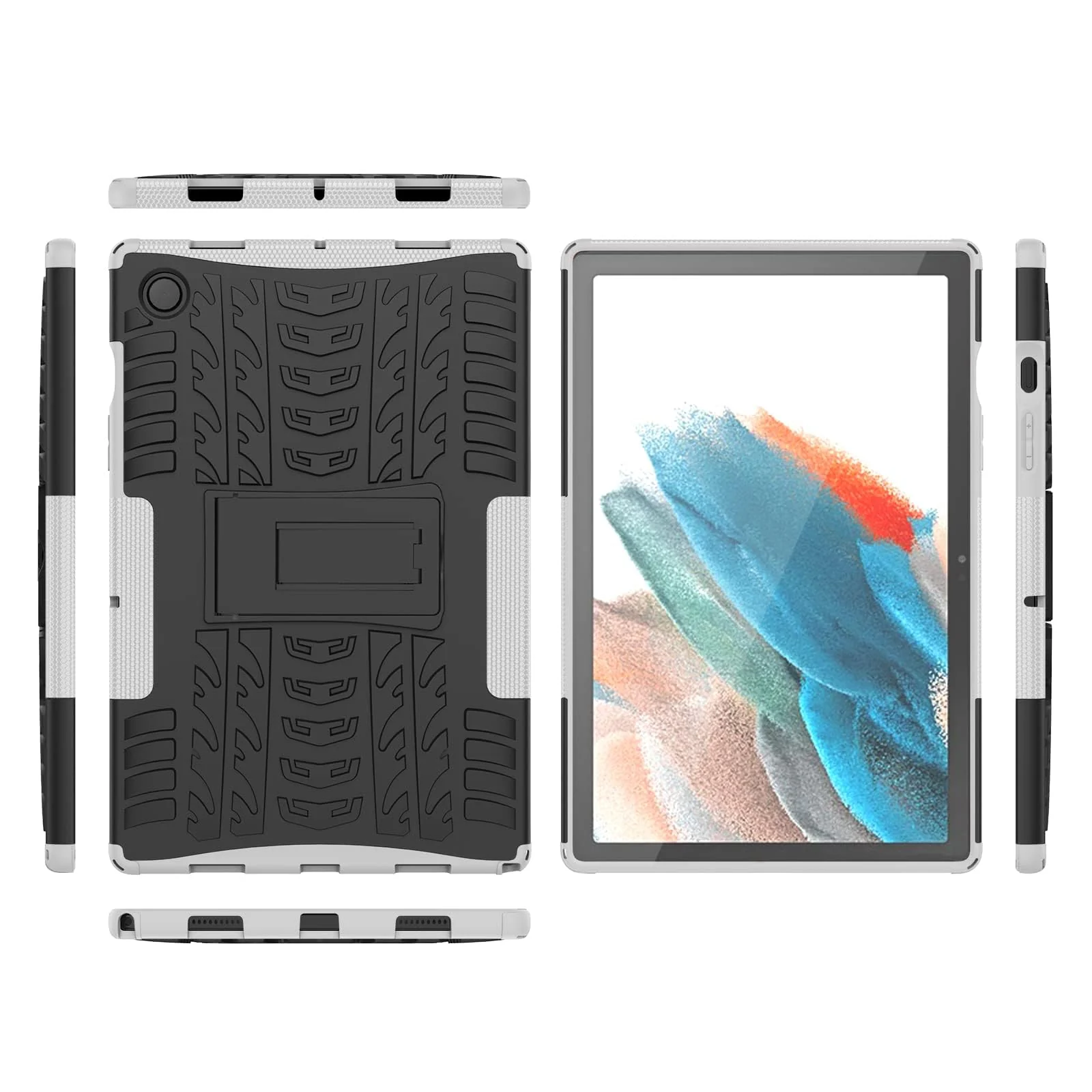 DL3 Mobilak Case For Samsung Galaxy Tab A8 10.5 Inch 2021(-X200/-X205/-X207), Hybrid Rugged Armor Heavy Duty 2 in 1 TPU + PC Combo Dual Layer Shockproof Case with Kickstand - White
