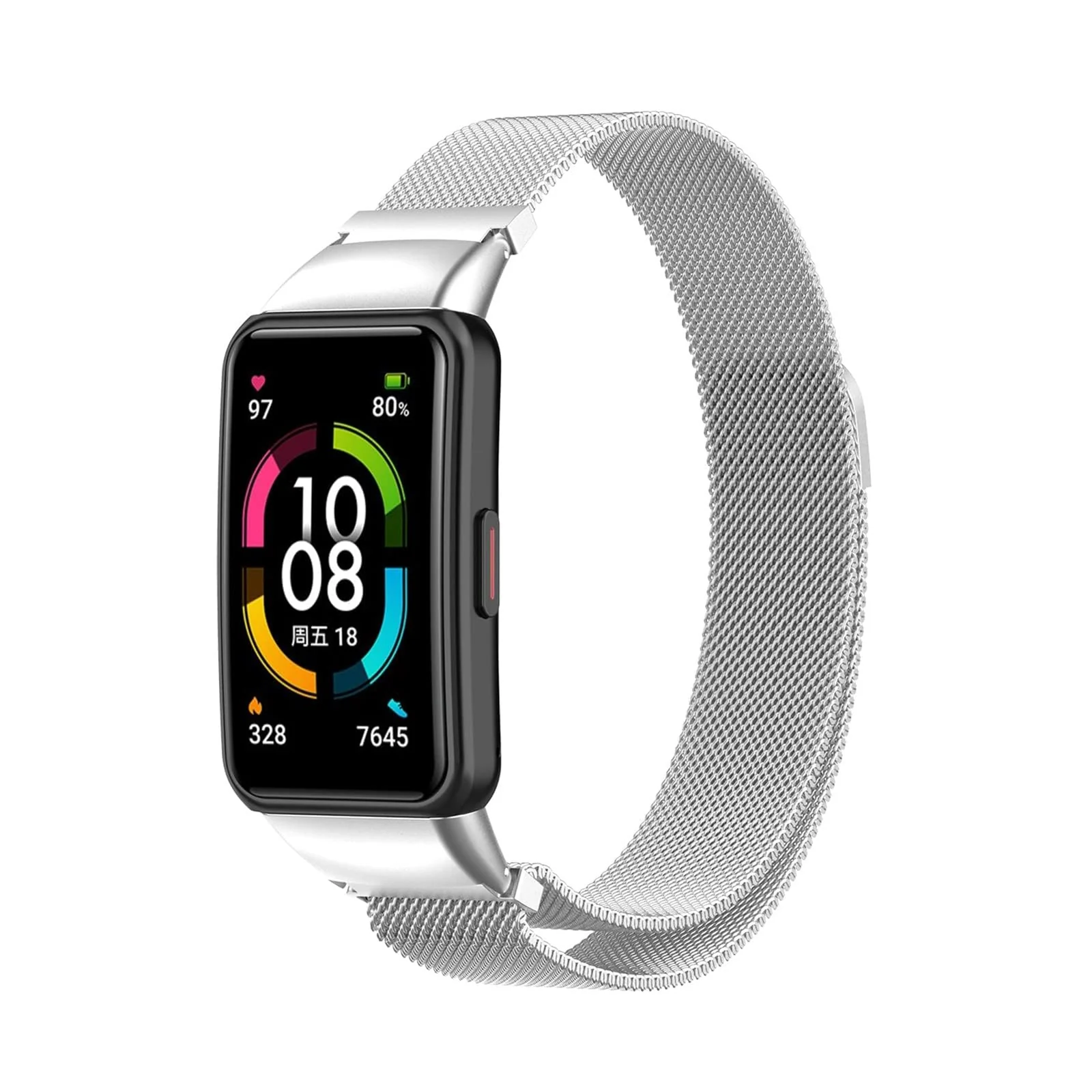 DL3 Mobilak Strap for Honor Band 6/Huawei Band 6/Huawei Band 6 Pro, Metal Woven Stainless Steel Magnetic Replacement Strap, Classic Adjustable Watch Strap For Honor Band 6 Bracelets - Silver
