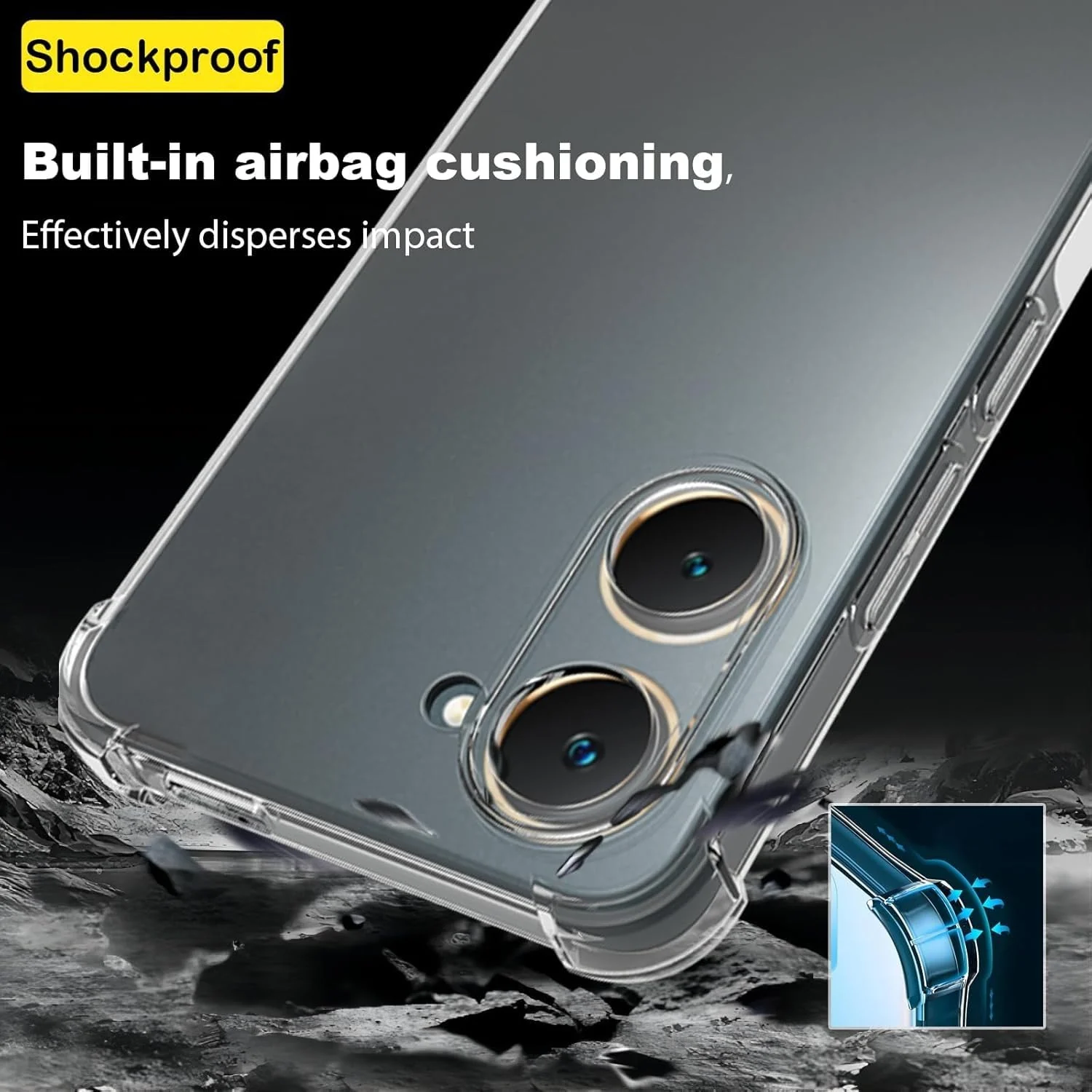 DL3 Mobilak Case Compatible with Vivo Y03/Y18 4G, Cover Silicone Transparent TPU Gorilla Anti-shock Protector Camera Shockproof Corners - Clear