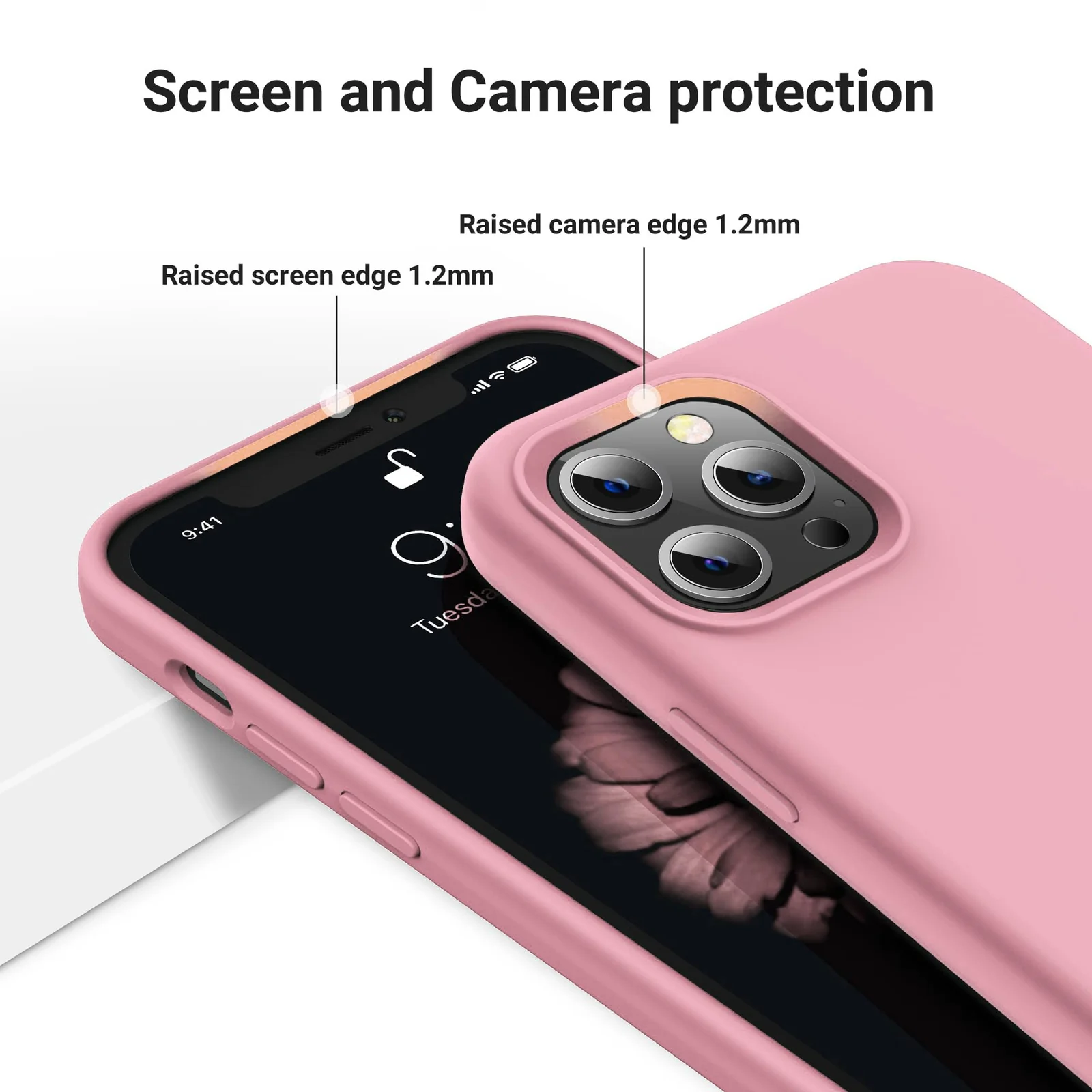 DL3 Mobilak Liquid Silicone Case for iPhone 12 / 12 Pro (6.1 Inch), Shock-absorbing protection, Scratch-resistant surface, Soft microfiber lining - A.Pink