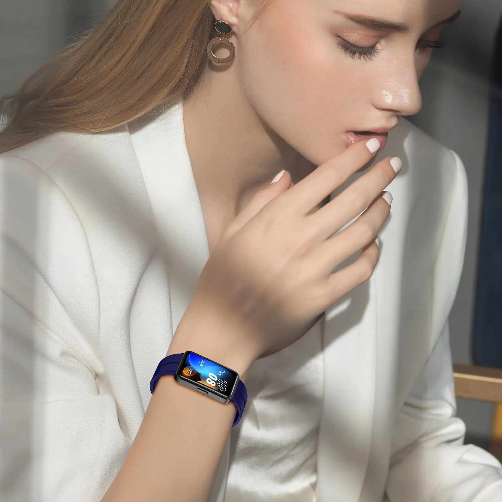 DL3 Mobilak Silicone Strap Compatible with Huawei Band 9/Huawei Band 8 Magnetic Metal Stainless Buckle Sport Silicone Strap for Huawei Band 8/9 Band Quick Release Soft Replacment Wristband - Hot Blue