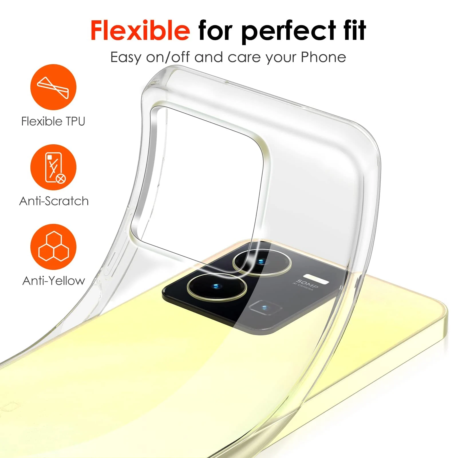 DL3 Mobilak Case Compatible with vivo Y35 4G / vivo Y22s / Y22 Case Crystal Soft TPU Gel Case Flexible Silicone Anti-Scratch Camera Protection TPU Cover - Clear