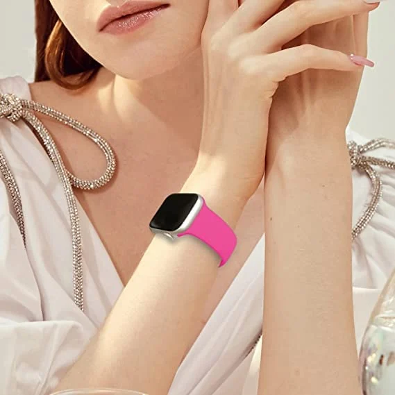DL3 Mobilak Bands Compatible with Apple Watch Ultra 49mm 45mm 44mm 42mm 41mm 40mm 38mm, Replacement Soft Silicone Strap for iWatch Ultra 2 Series 9/8/7/6/5/4/3/2/1 SE (Hot, 42MM/44MM/45MM/49MM) - Hot Pink