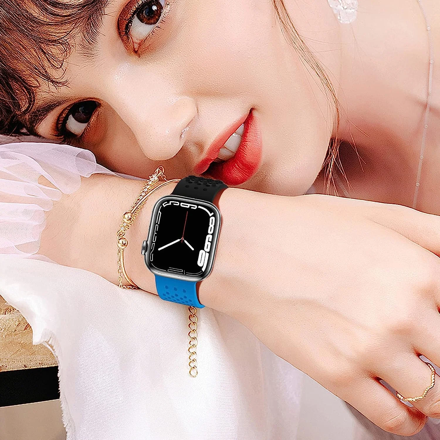 DL3 Mobilak Soft Silicone Band For Apple Watch Ultra Bands 49mm 45mm 44mm 42mm, Sport Replacement Wristband No Clasps for iWatch Series 8 ultra 7 6 5 4 SE 3 2 Women Men, Waterproof Strap - Black Blue