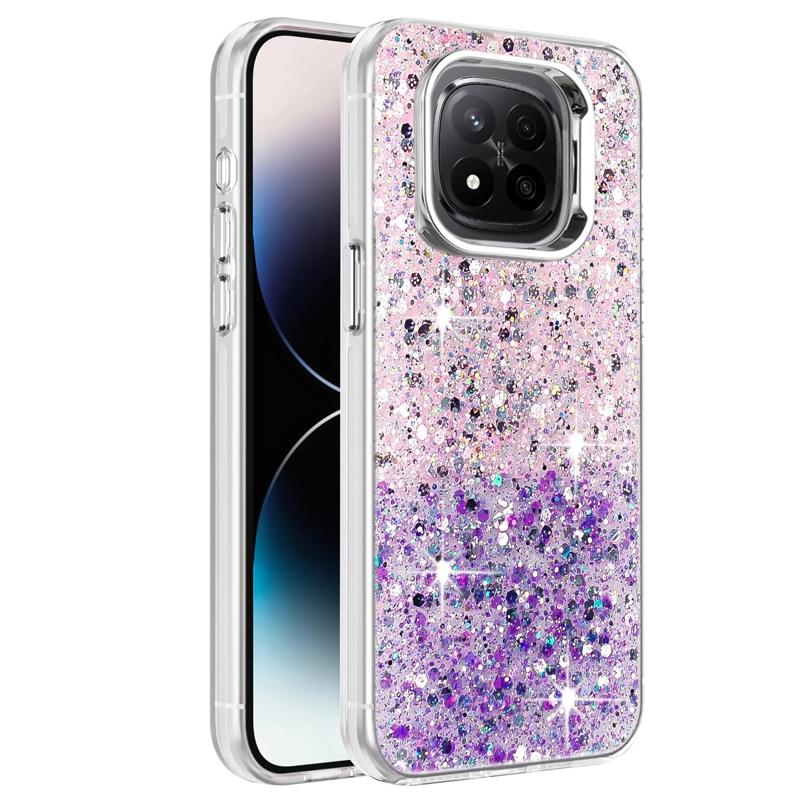 DL3 Mobilak Glitter Protective Case for Xiaomi Redmi Note 14 Pro + Plus 5G, Supports wireless charging, Camera protection, Shock-absorbing protection - Pink Purple