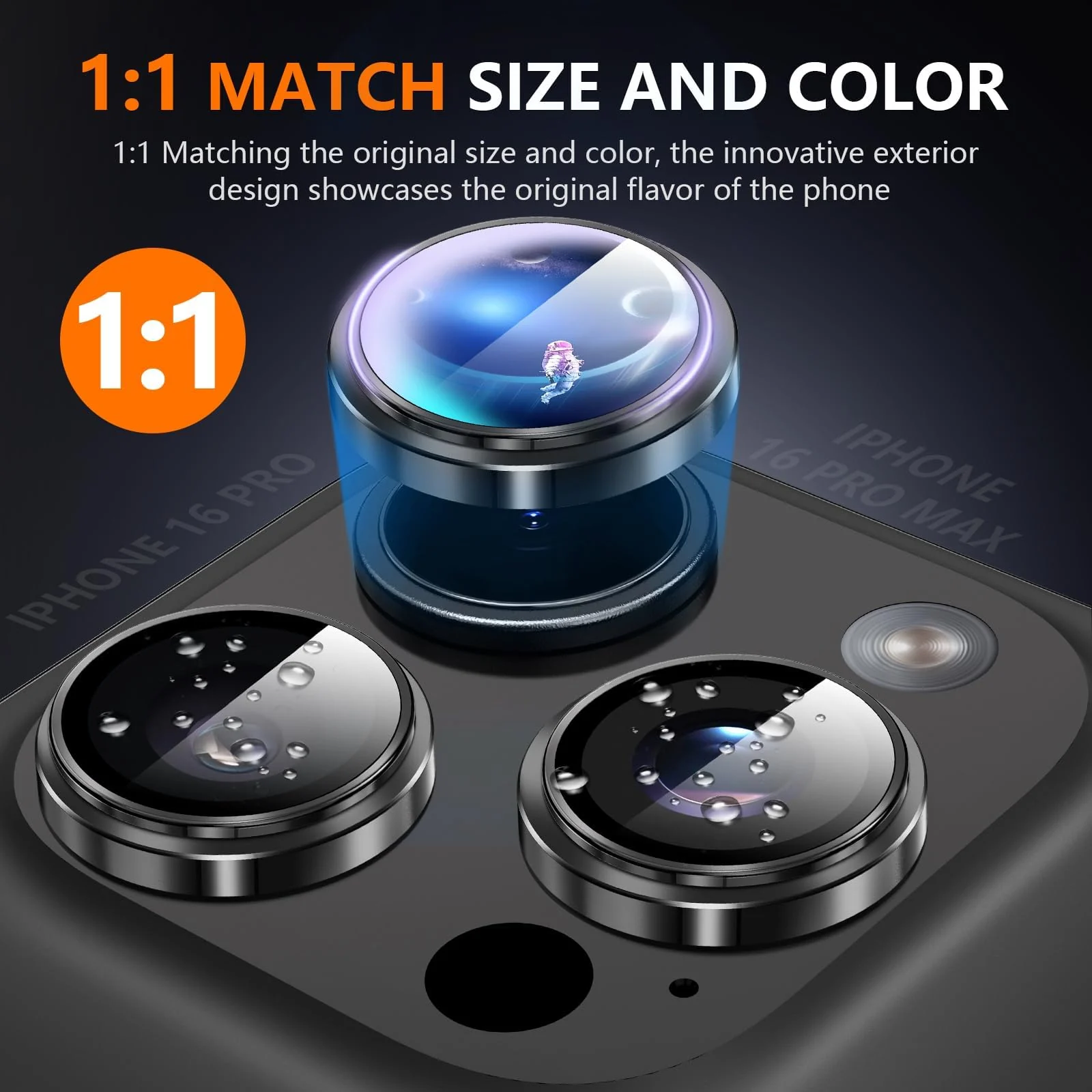 DL3 Mobilak Camera Lens Protector For iPhone 16 Pro/iPhone 16 Pro Max, [Keep Original Shooting] Tempered Glass Screen Protector Metal Individual Camera Cover, Case Friendly - Black