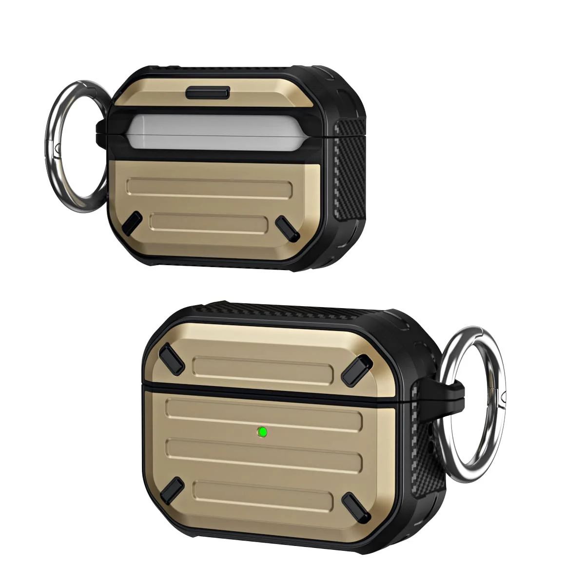 DL3 Mobilak Compatible with AirPods Pro Case Cover Rugged Armor Hard Shell Shockproof Apple Airpod Pro 2019 Protective Case Replacement Support Wireless Charging with Keychain - Gold