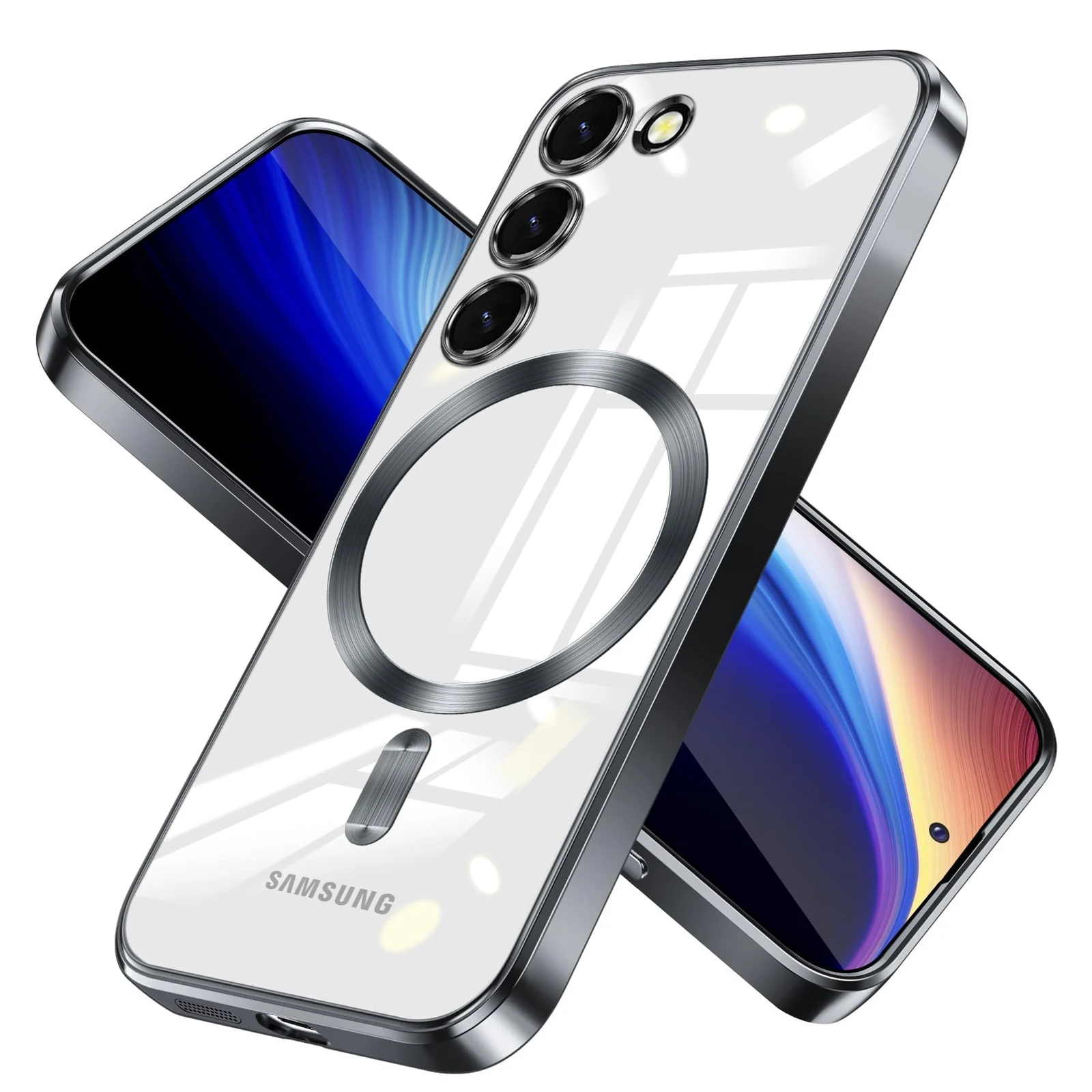 DL3 Mobilak Case for Samsung Galaxy S23 MagSafe with Camera Lens Protector, Magnetic Clear Case Full Protection Plating Anti-Scratch Slim Thin Case Cover - Black