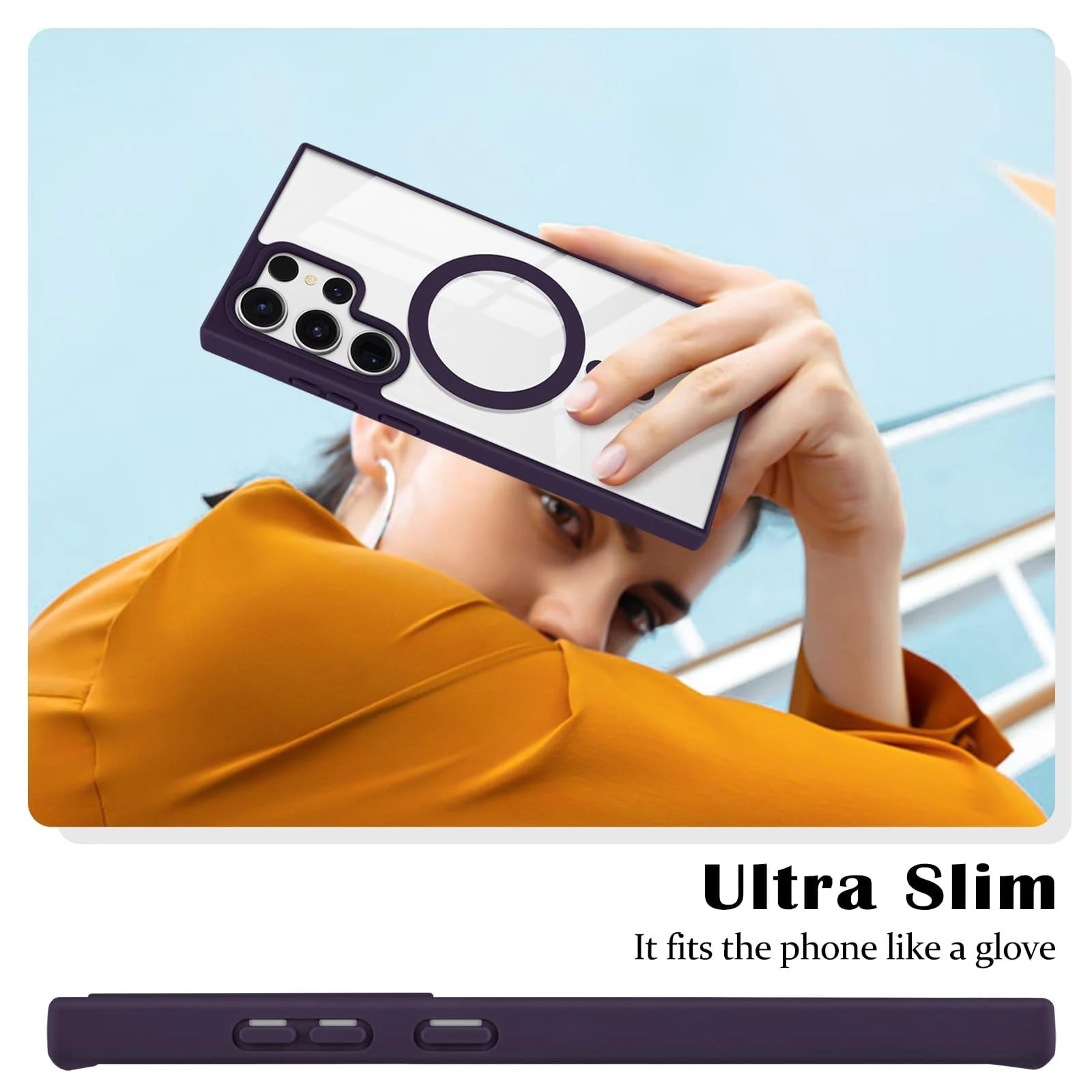 DL3 Mobilak MagSafe-Compatible Clear Magnetic Case for Samsung Galaxy S23 Ultra - Deep Purple