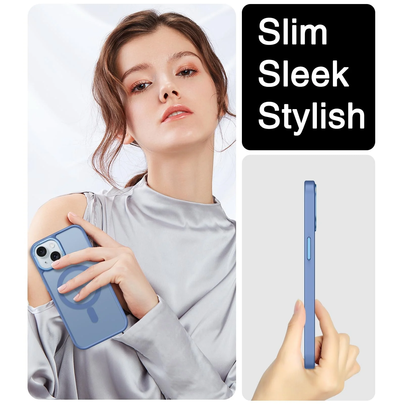 DL3 Mobilak Case for iPhone 13/iPhone 14 6.1-Inch Magnetic Translucent Matte Phone Cases [Compatible with MagSafe] Thin Slim Fit Shockproof Bumper Hard Protective Cover for Men Girls - Baby Blue