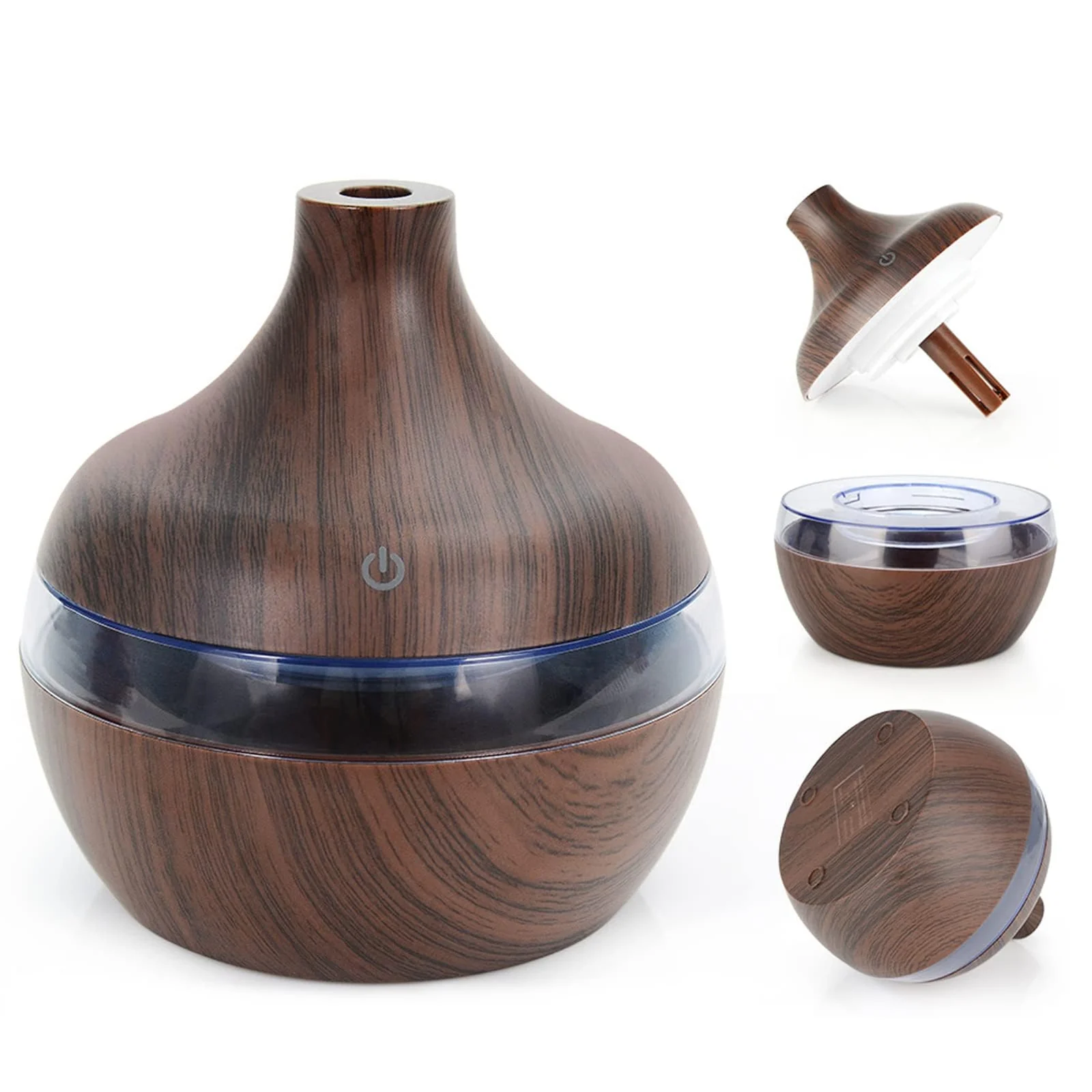 Mobigon Wood Cool Mist Ultrasonic Humidifier for Room Moisture, Aroma Diffuser for Home, 300ml Essential Oil Diffuser with 7 Colorful Night Light, Auto Shut-Off, Home, Office, car - D. Dark Brown