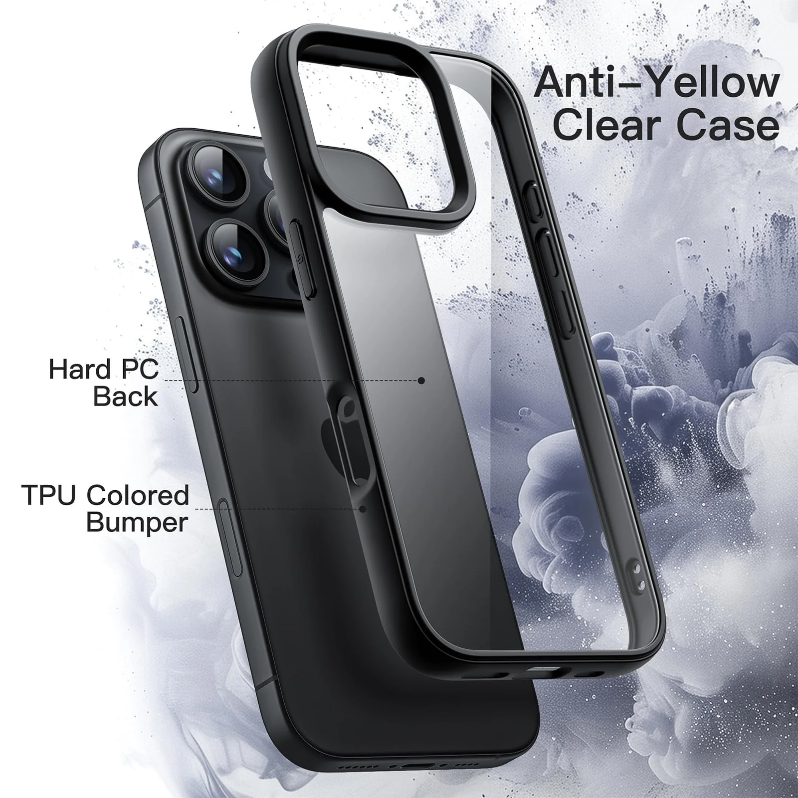 DL3 Mobilak Clear TPU Case for iPhone 16 Pro Max 6.9-Inch, Supports wireless charging, Shock-absorbing protection, Anti-fingerprint finish - Black