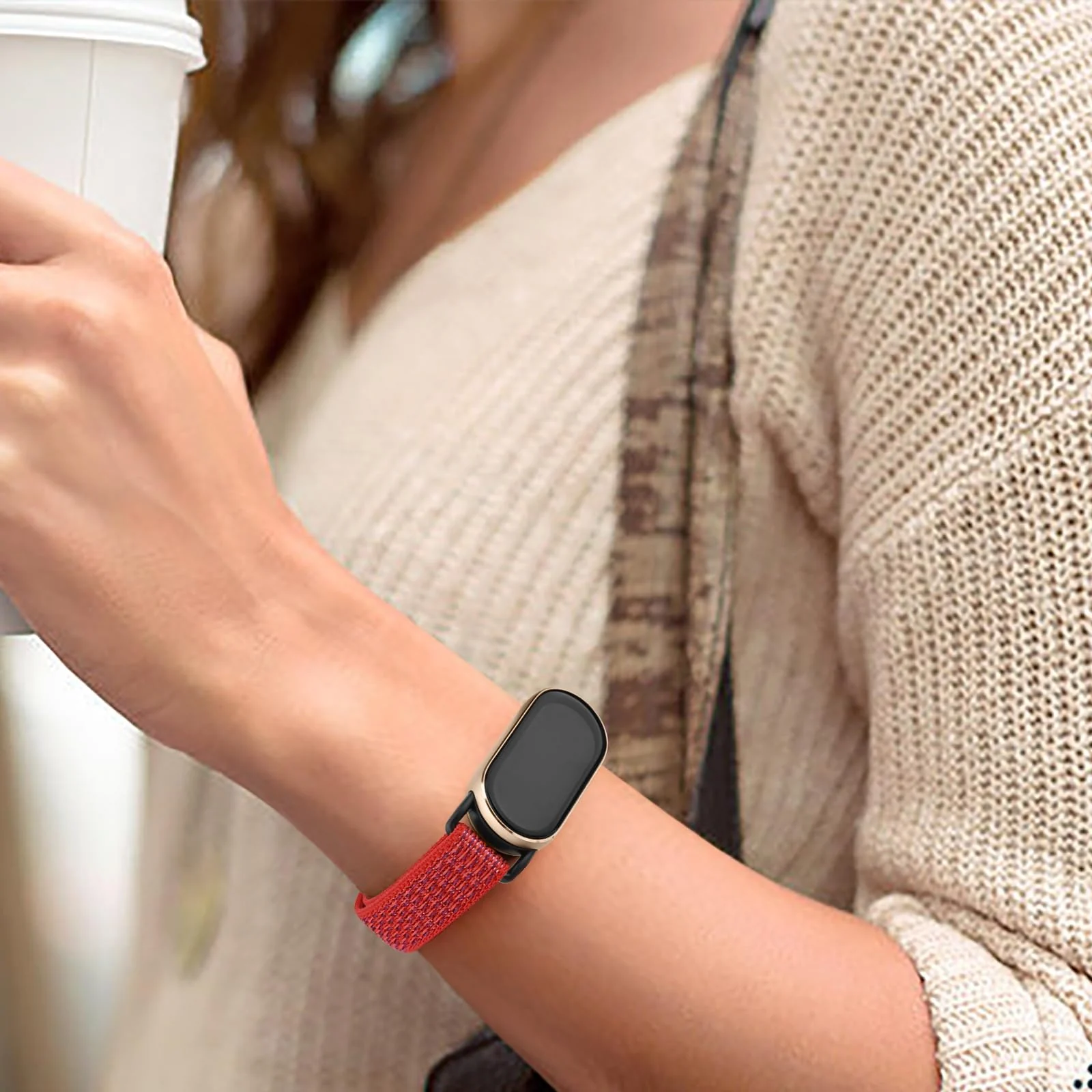 DL3 Mobilak Nylon Sport Band Compatible with Xiaomi Mi Band 10/9/8 for Women Men, Soft Adjustable Breathable Sport Loop Watch Strap Replacement Wristband for Xiaomi Smart Band 8/9/10 - Red