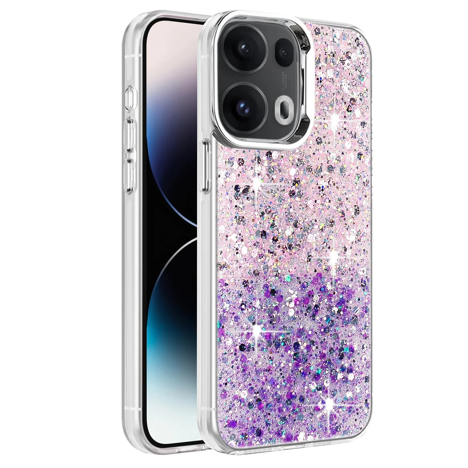 DL3 Mobilak Glitter Protective Case for OPPO Reno 13 Pro 5G, Supports wireless charging, Camera protection, Shock-absorbing protection - Pink Purple