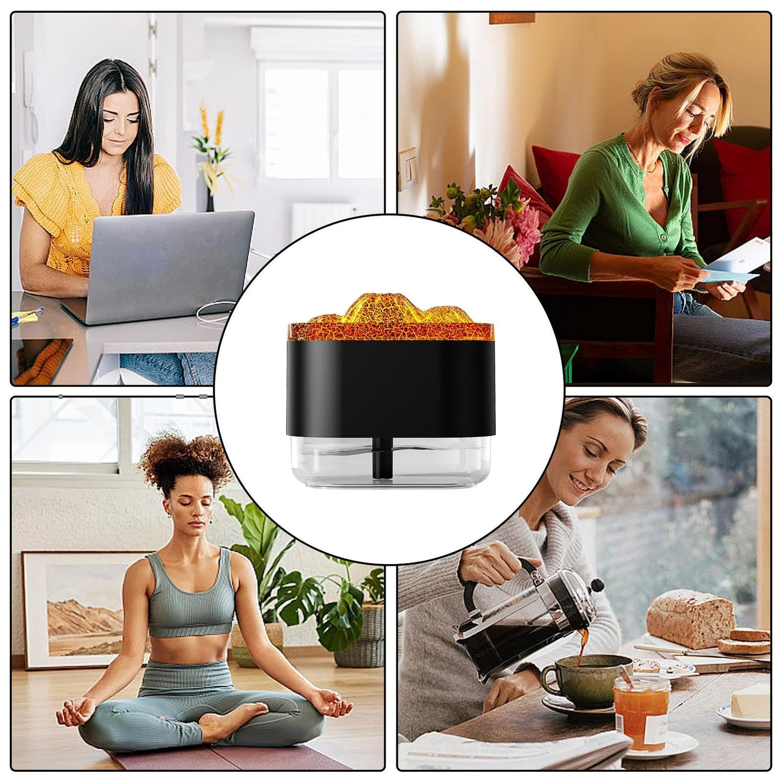 Mobigon Wood Cool Mist Ultrasonic Humidifier for Room Moisture, Aroma Diffuser for Home, 300ml Essential Oil Diffuser with 7 Colorful Night Light, Auto Shut-Off, Home, Office, car - D.Black