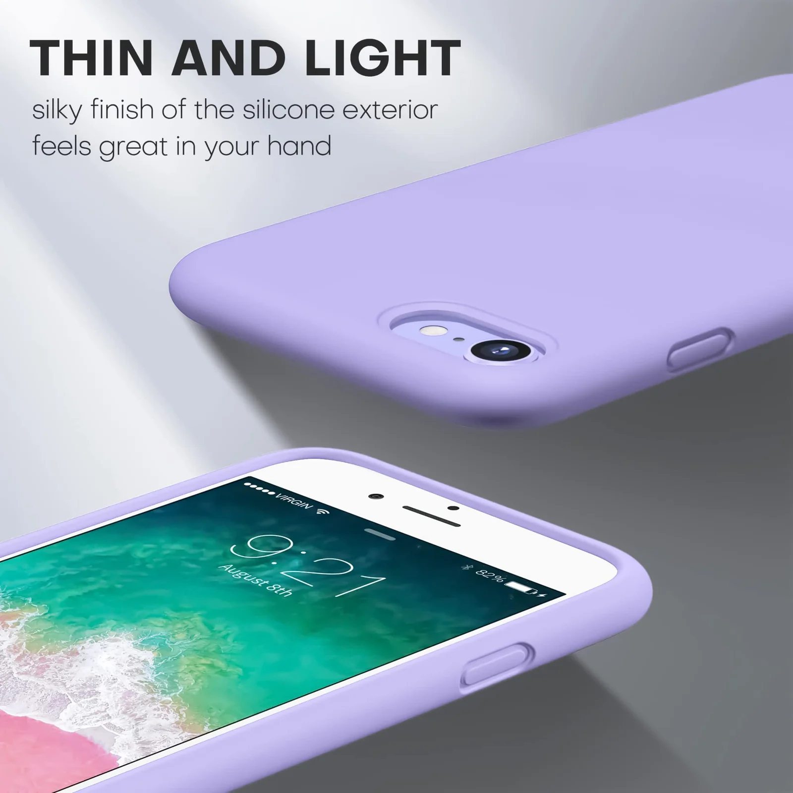 DL3 Mobilak Liquid Silicone Protective Case with Soft Microfiber Lining for iPhone SE 2022, SE 2020, iPhone 7, iPhone 8 - Light Purple