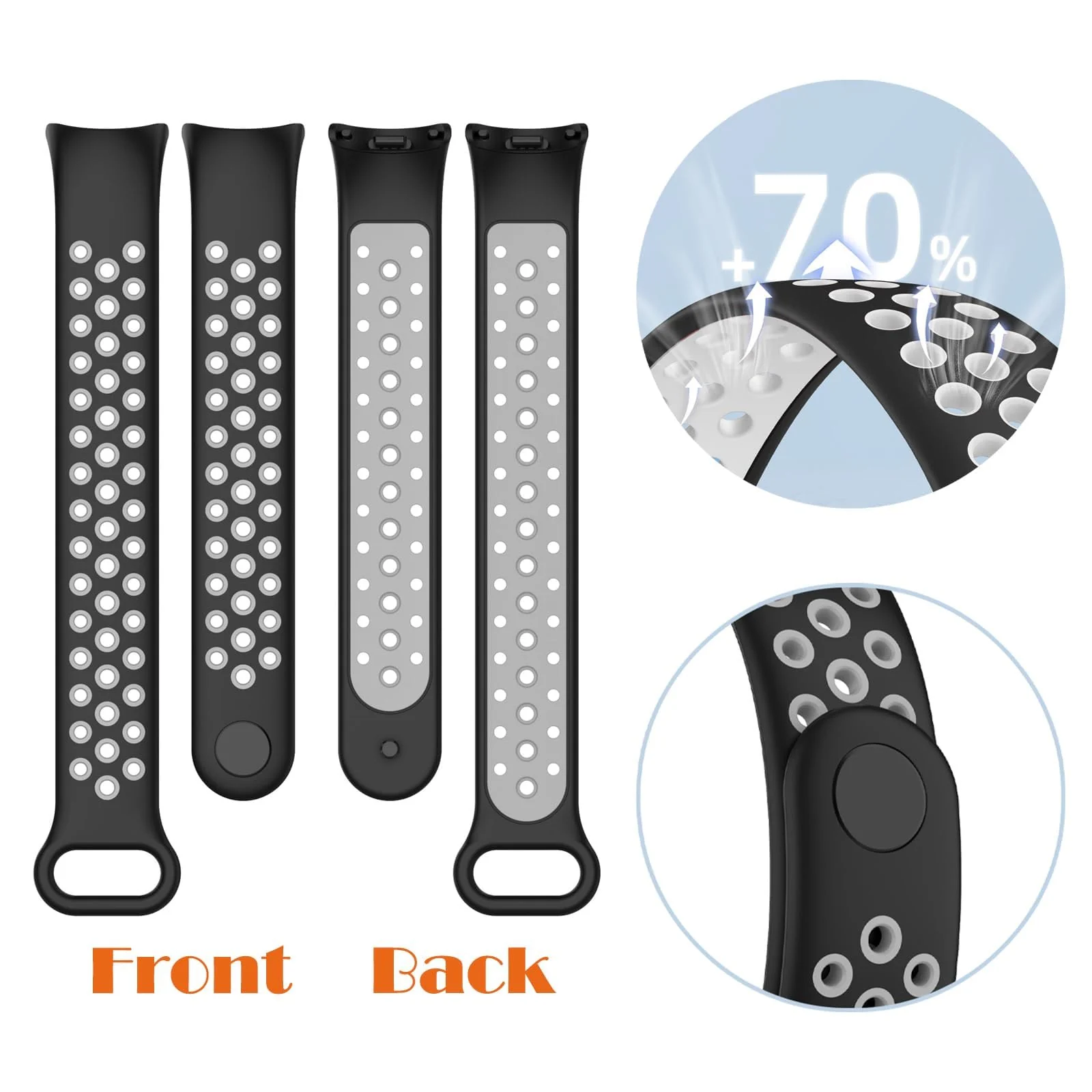 DL3 Mobilak Strap for Xiaomi Mi Band 9 / Mi Band 8, Breathable Sport Silicone Watch Band Strap, Replacement Bracelet Wristband Wrist Strap for Xiaomi Smart Band 9/Xiaomi Smart Band 8 Watch Accessories - Black Gray