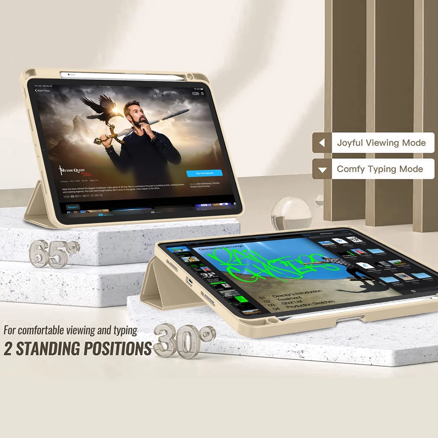 DL3 Mobilak Smart Case for Xiaomi Pad 5 / Mi Pad 5 Pro 11.0 inch 2021 with Pencil Holder, Soft TPU Smart Stand Back Cover Auto Wake/Sleep Feature - Gold