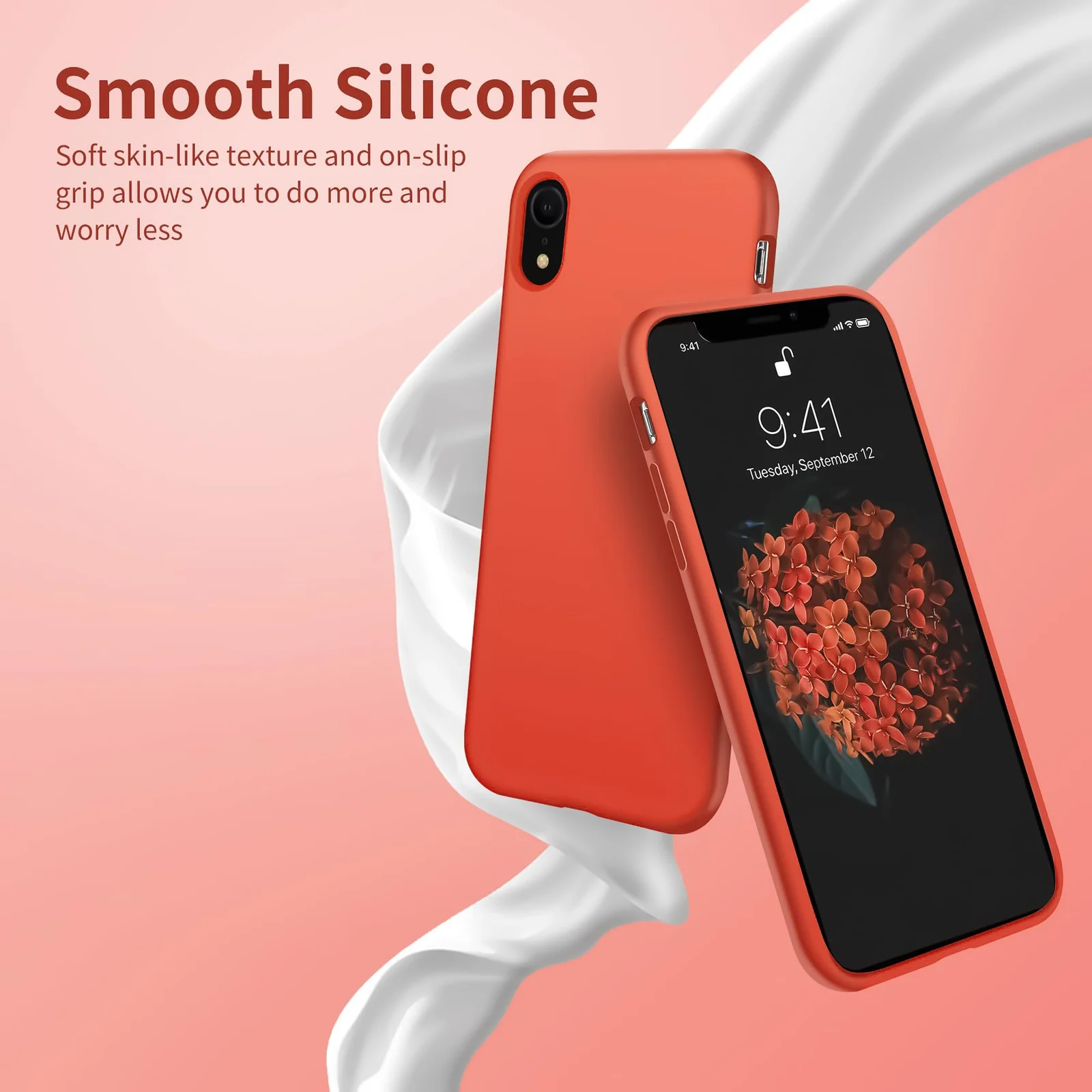 DL3 Mobilak Liquid Silicone Protective Case with Soft Microfiber Lining for iPhone XR - Orange