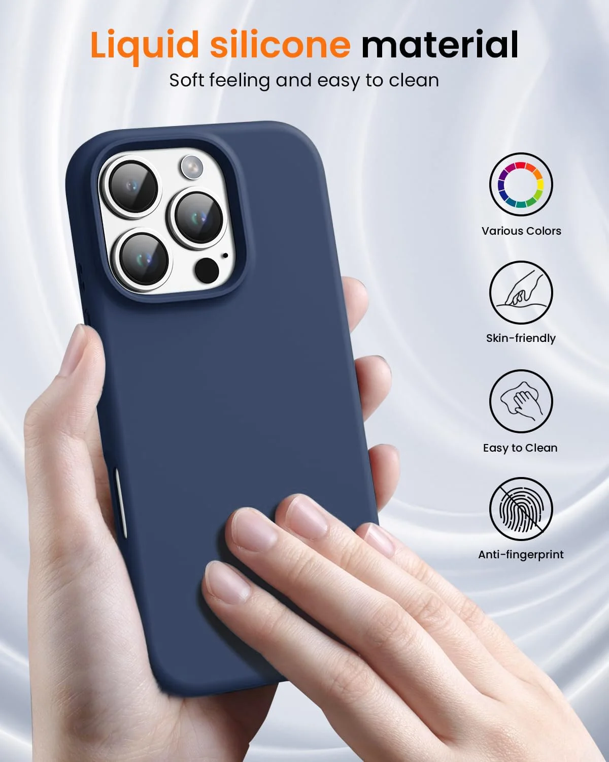DL3 Mobilak Liquid Silicone Case for iPhone 16 Pro 6.3-inch, Supports wireless charging, Shock-absorbing protection, Scratch-resistant surface - Blue 2