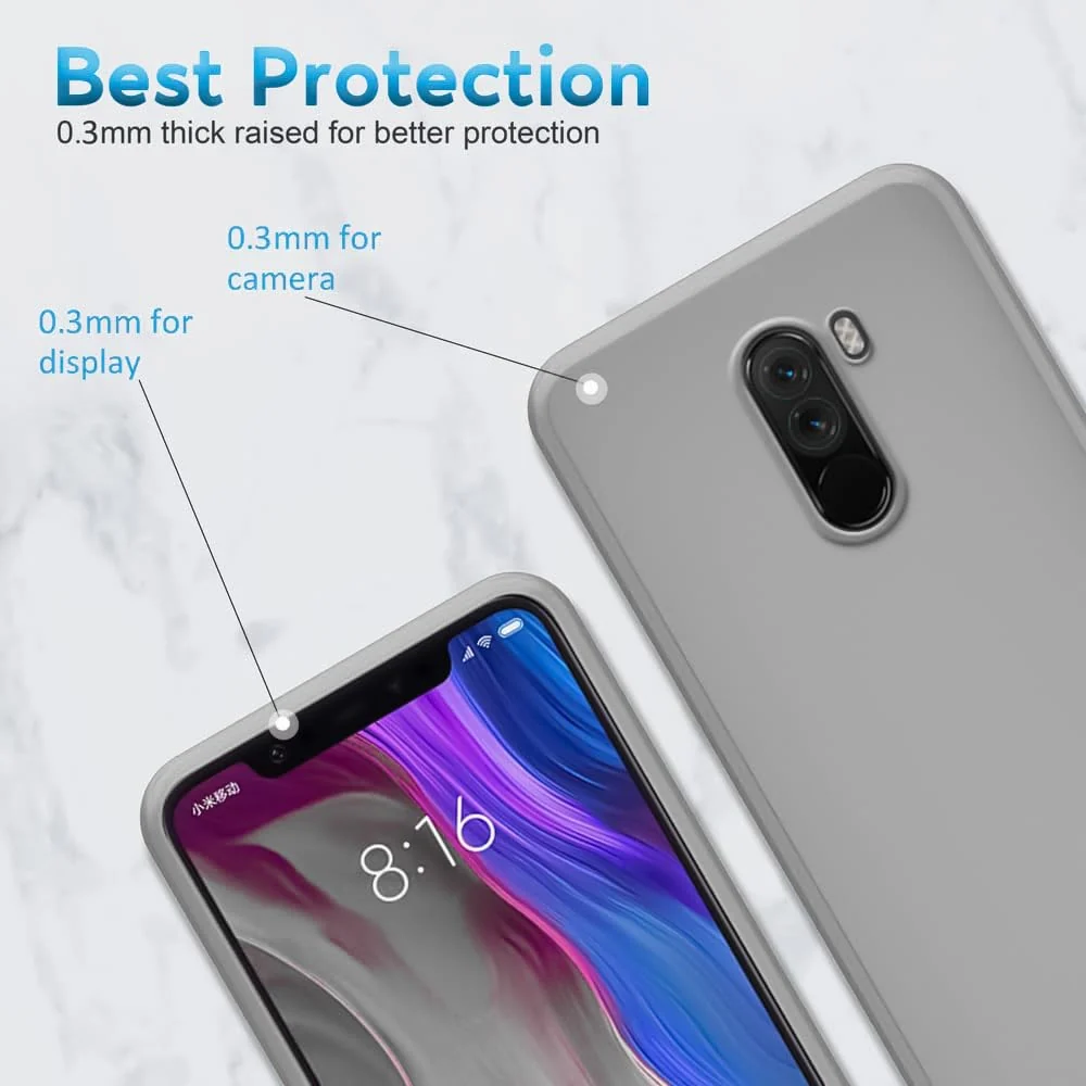 DL3 Mobilak Liquid Silicone Protective Case for Xiaomi Poco F1 with Microfiber Lining and Shockproof Design - Gray