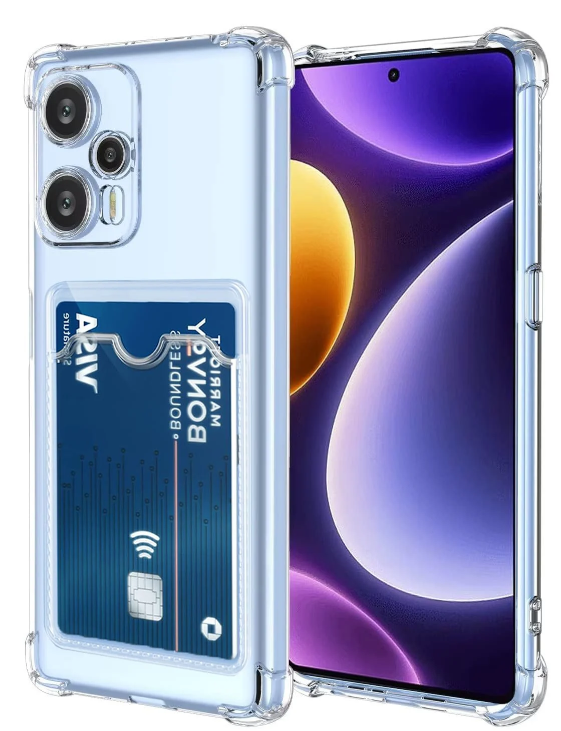 DL3 Mobilak Clear TPU Wallet Case with Card Slot and Camera Protection for Xiaomi Poco F5 5G / Redmi Note 12 Turbo - Transparent