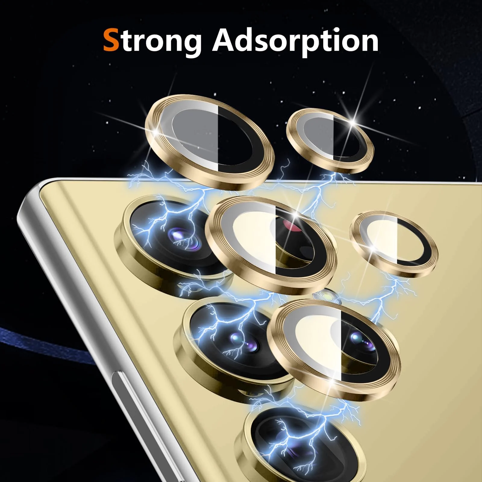 DL3 Mobilak Camera Protection for Samsung Galaxy S24 Ultra Camera Protection, Scratch-Resistant, 9H Hardness, HD Lens Protection, Protective Film, Lens Screen Protector Glass - Gold