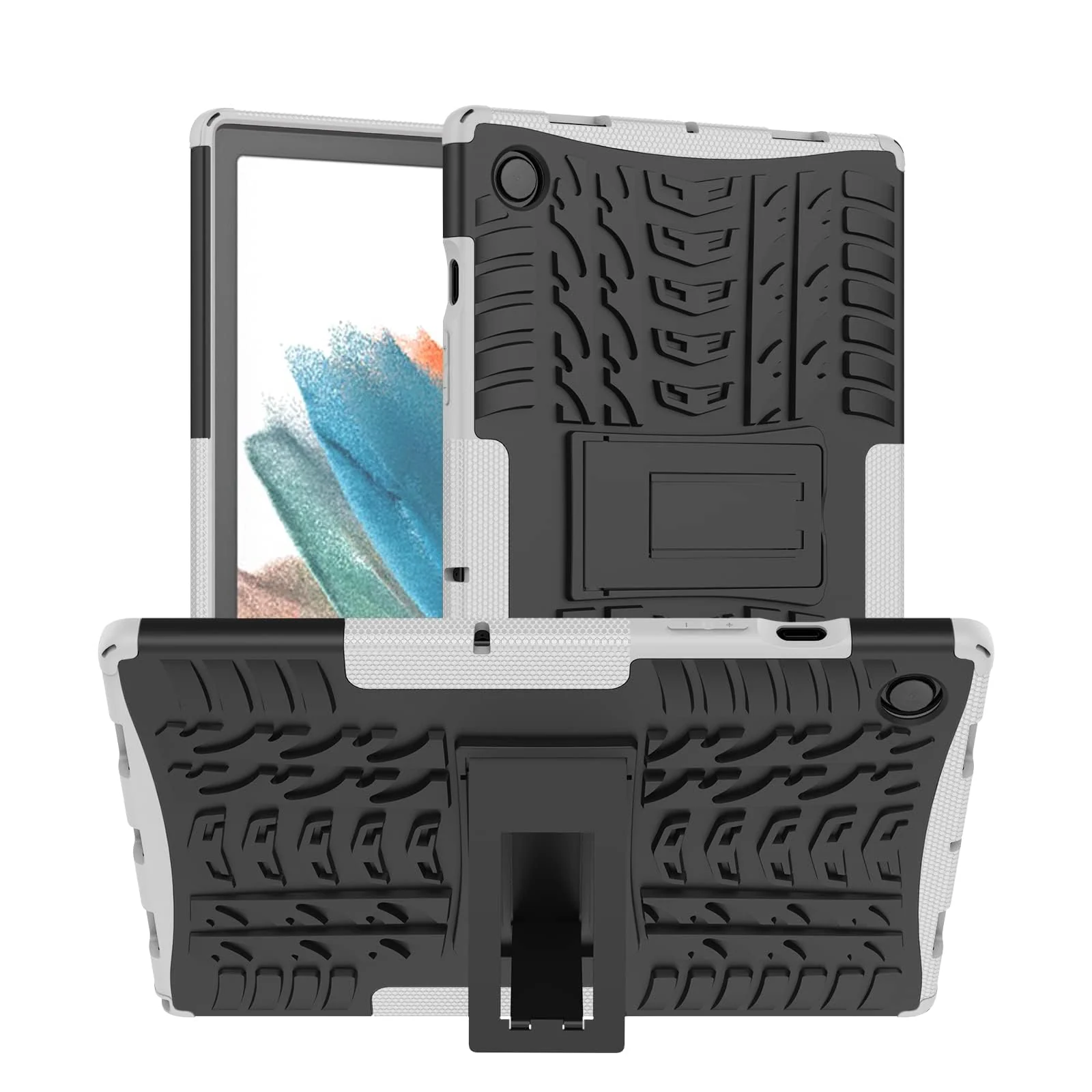 DL3 Mobilak Case For Samsung Galaxy Tab A8 10.5 Inch 2021(-X200/-X205/-X207), Hybrid Rugged Armor Heavy Duty 2 in 1 TPU + PC Combo Dual Layer Shockproof Case with Kickstand - White