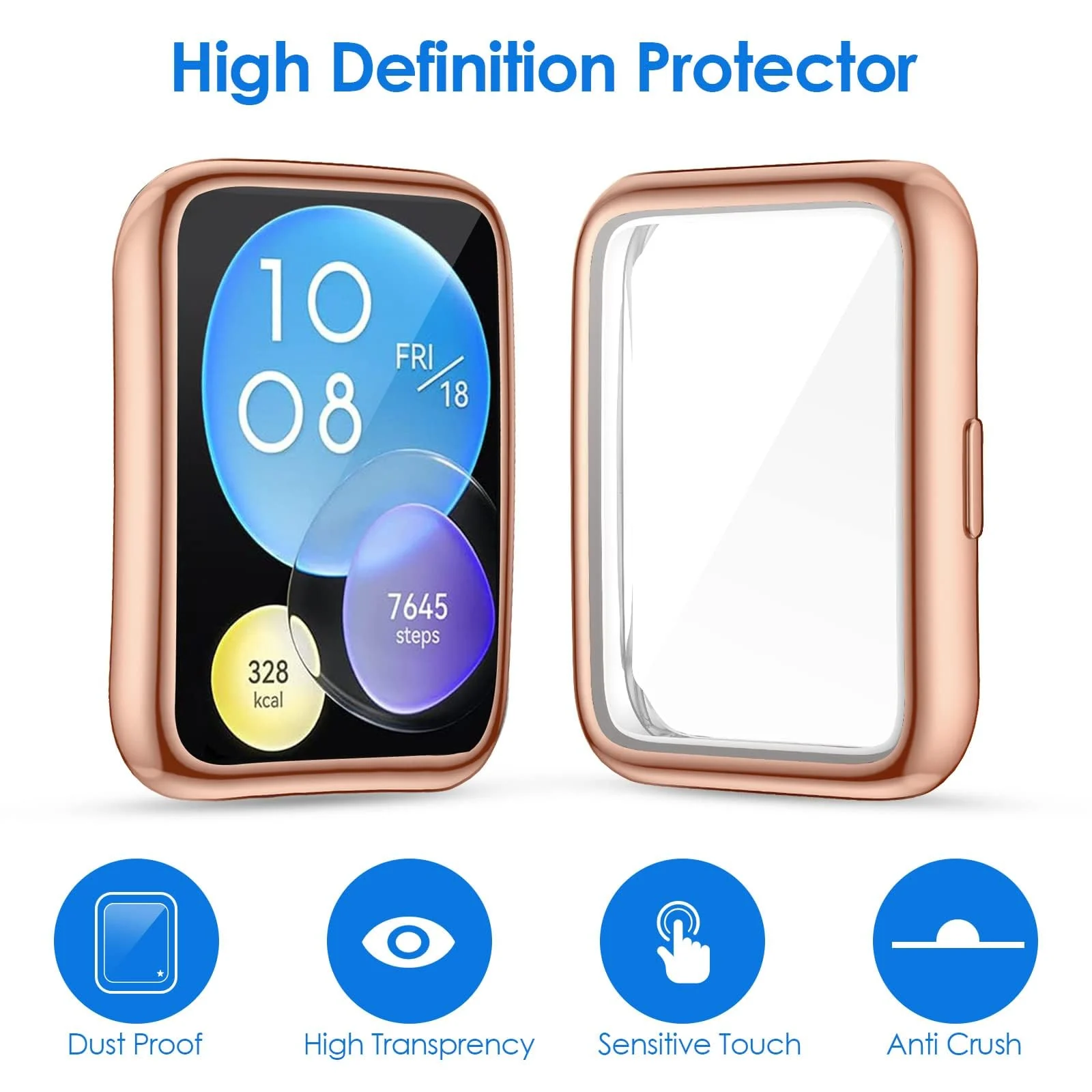 DL3 Mobilak Case Compatible with Huawei Watch Fit 2 Protective Case, Flexible TPU Full Protection Screen Protector Cover Scratch-Resistant Screen Protector Case For Huawei Fit 2 - Rose Gold