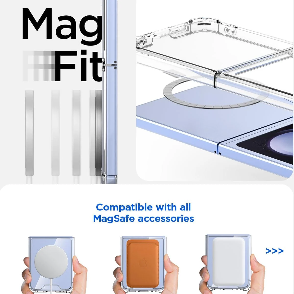 DL3 Mobilak for Samsung Galaxy Z Flip 5 Case, Compatible with MagSafe Shockproof Protection Yellowing Resistant Magnetic Phone Case for Galaxy Z Flip 5 5G (2023) - Clear